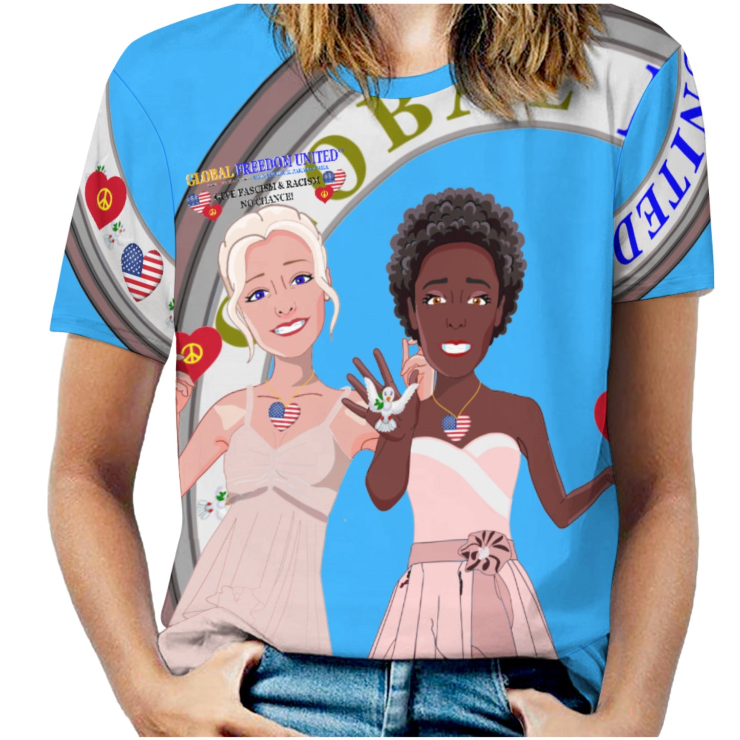 Women´s T-Shirt 3 GLOBAL FREEDOM UNITED© Women Anti Fascism & Racism USA  Blue