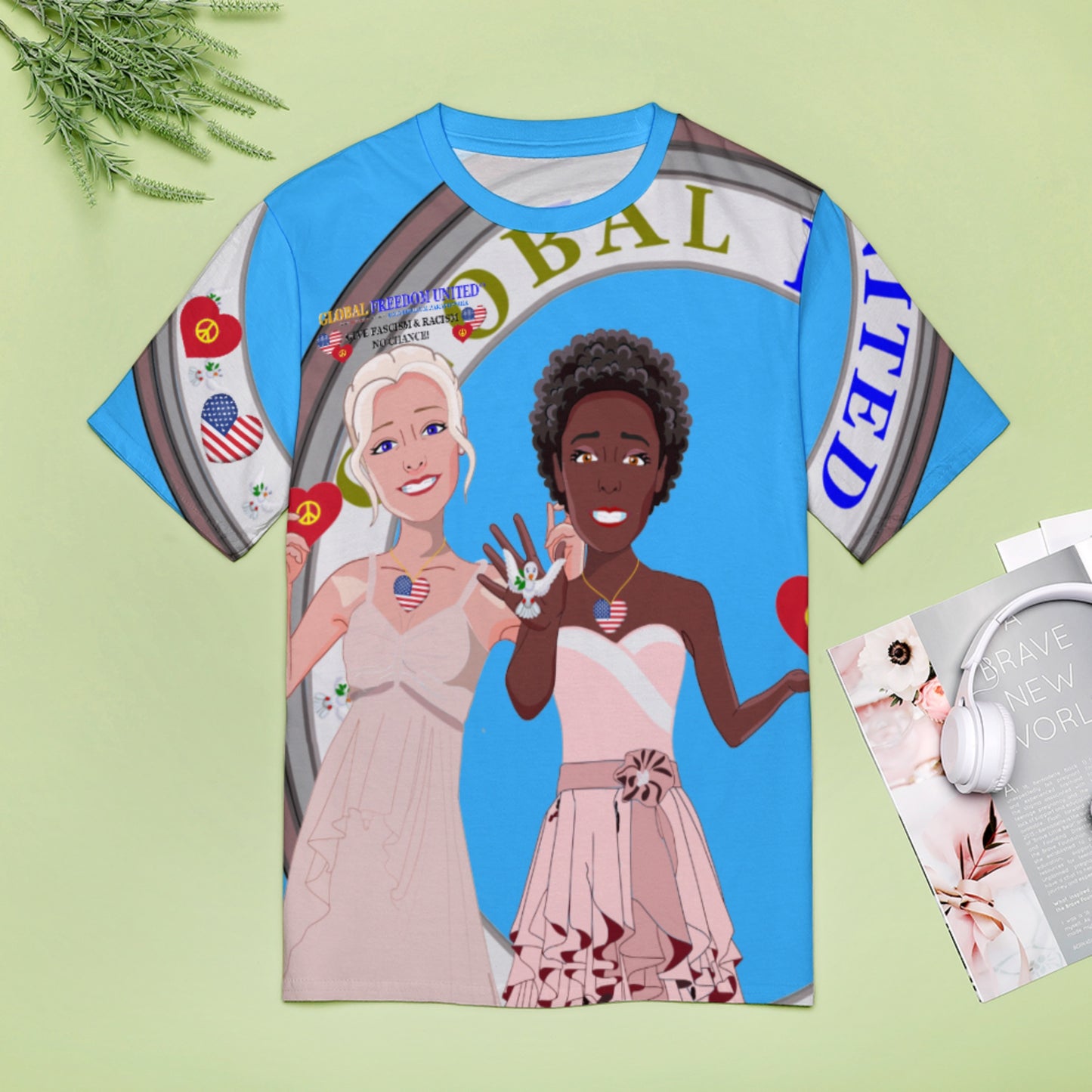 Women´s T-Shirt 3 GLOBAL FREEDOM UNITED© Women Anti Fascism & Racism USA  Blue