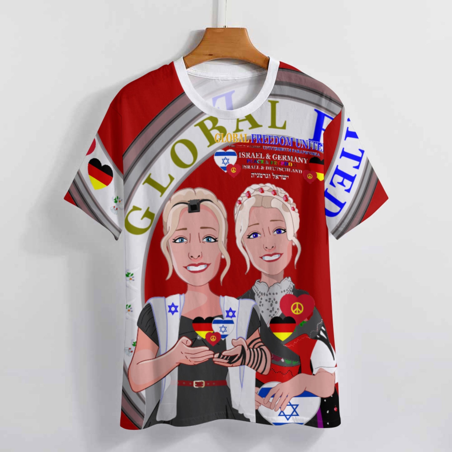 Women´s T-shirt GLOBAL FREEDOM UNITED© Israel & Germany Red