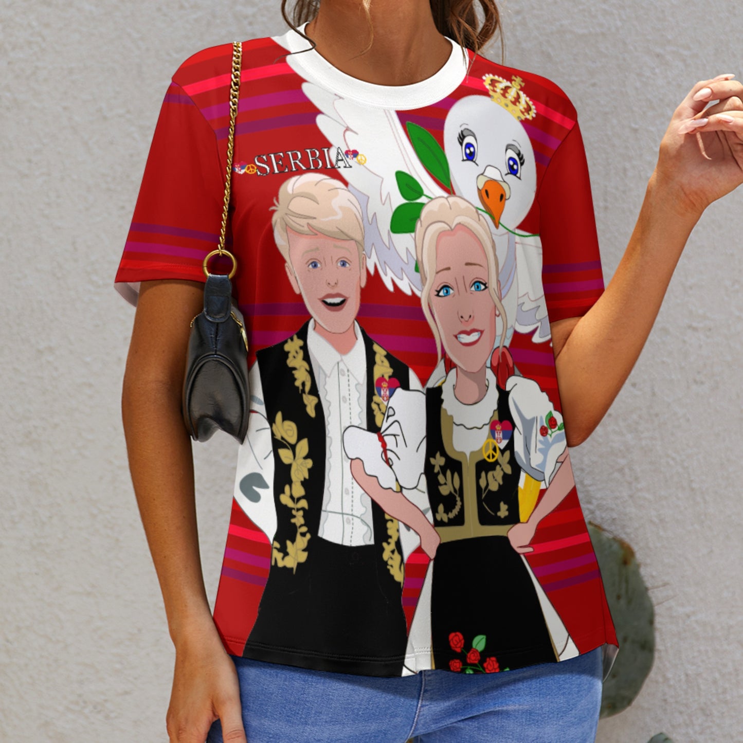 Women´s T-shirt 2 Global Freedom United Couple Edition Serbia Red