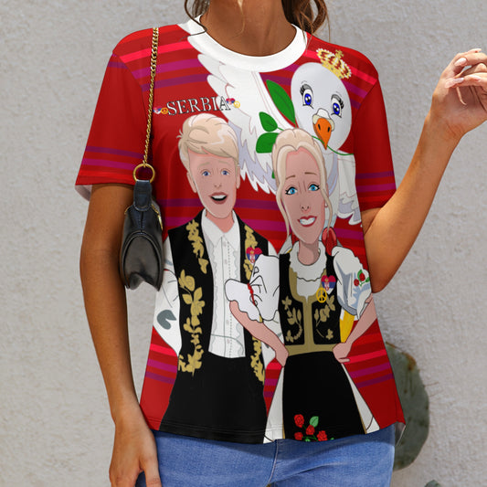 Women´s T-shirt 2 Global Freedom United Couple Edition Serbia Red