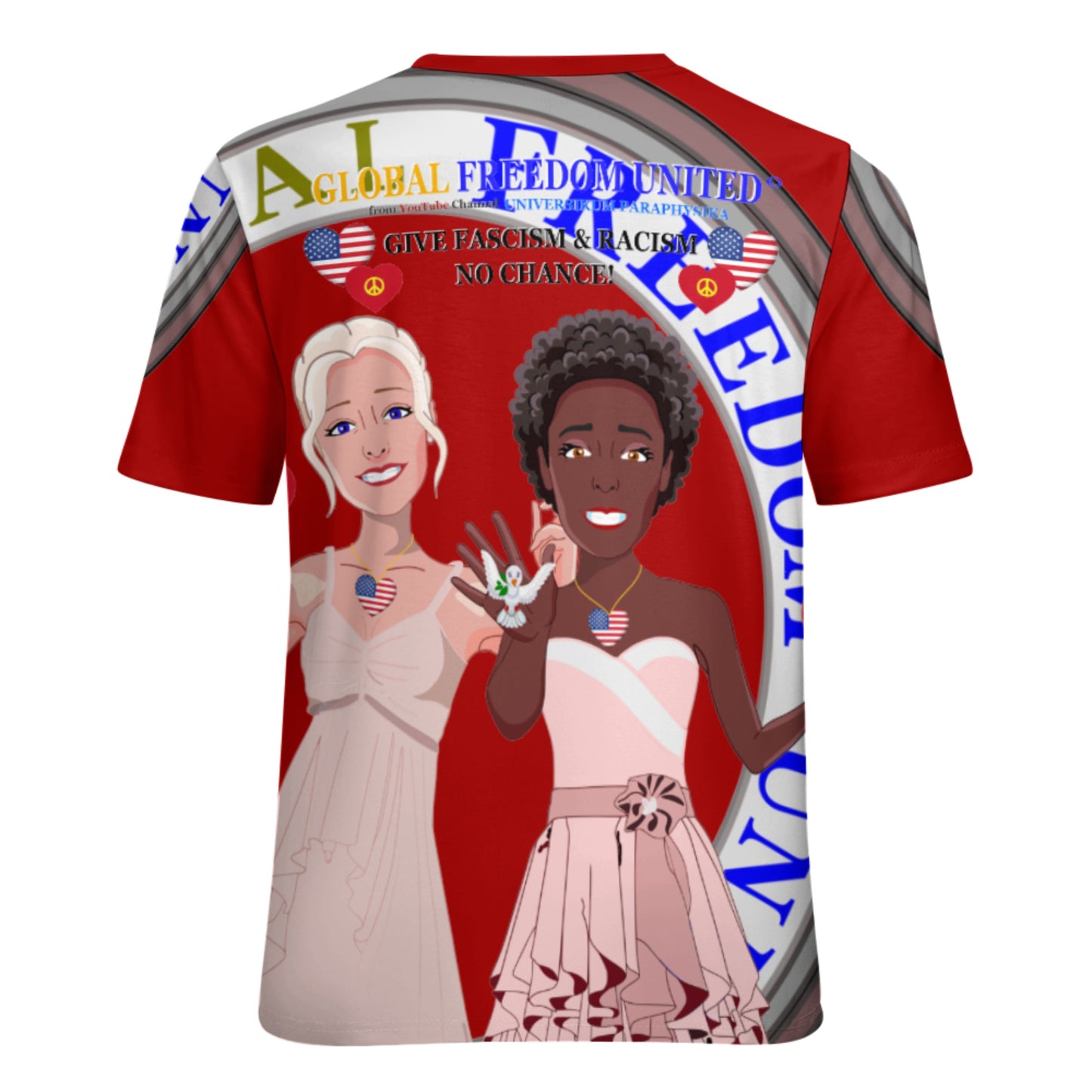 Women´s T-Shirt 3 GLOBAL FREEDOM UNITED© Women Anti Fascism & Racism USA Red