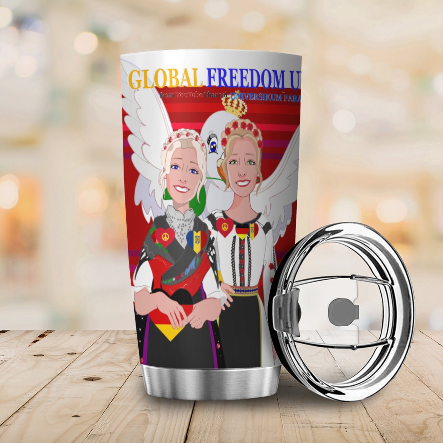 Tumbler Global Freedom United Women Romania & Germany Old Peace Red