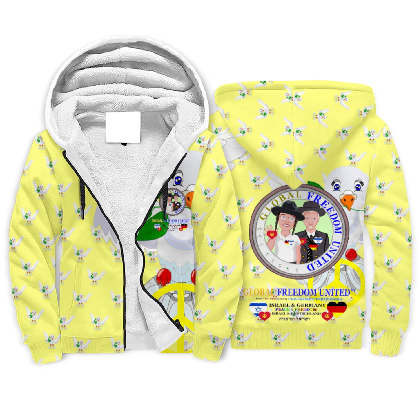 Plush Hoodie GLOBAL FREEDOM UNITED© Men Israel & Germany Yellow