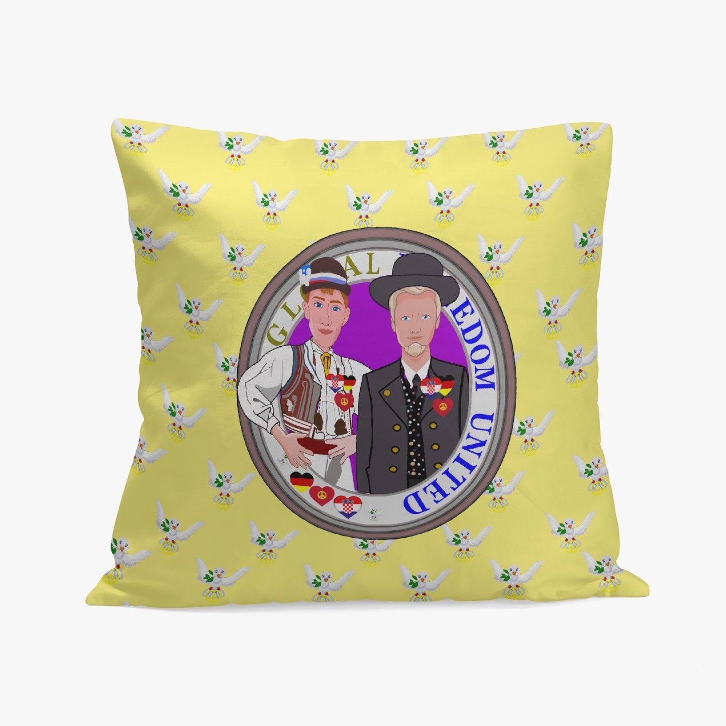 GLOBAL FREEDOM UNITED©  Men CROATIA & GERMANY YELLOW 18'' Square Pillow Cover