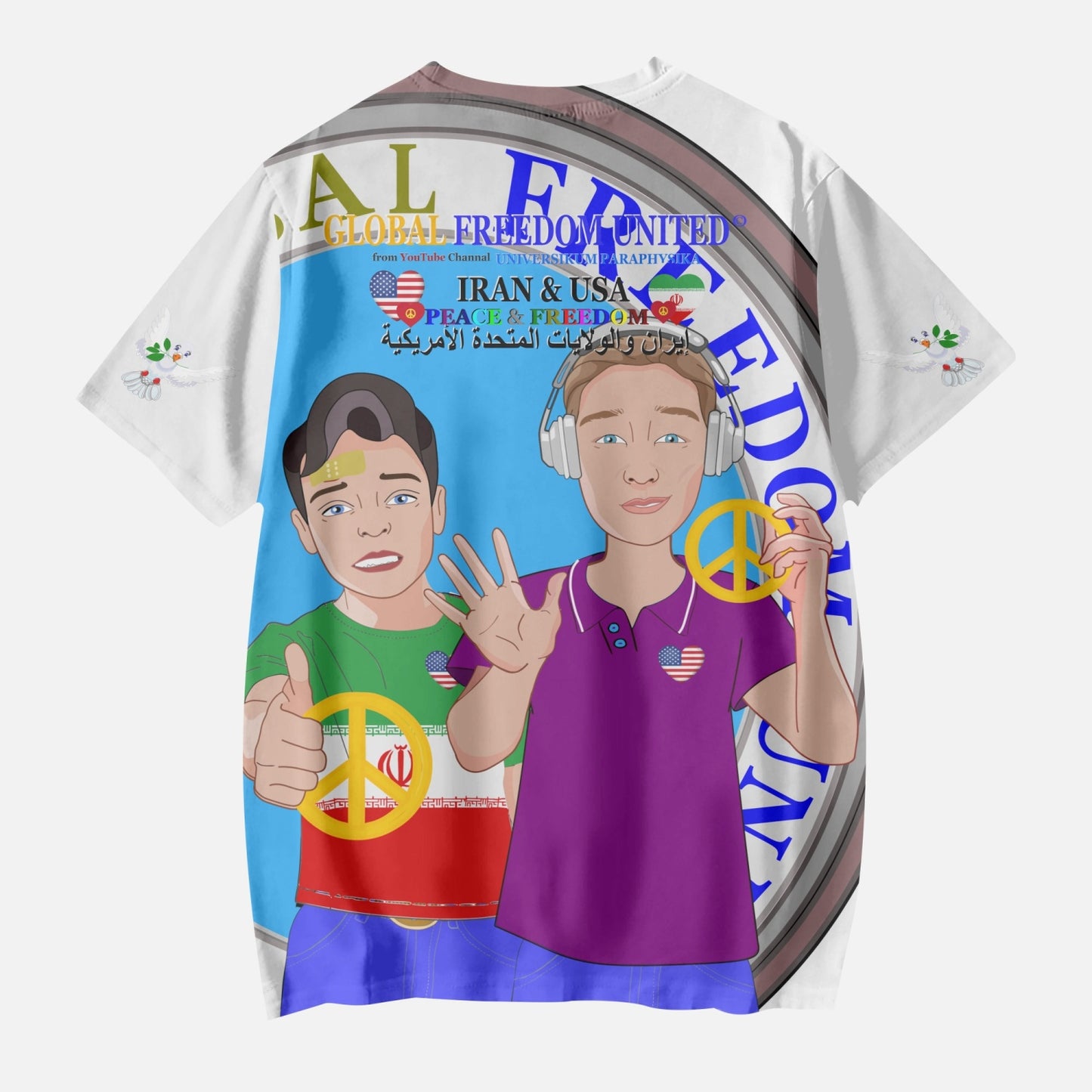 GLOBAL FREEDOM UNITED BOYS IRAN & USA OLD PEACE WIGHT AOP Kids' Short T-Shirts