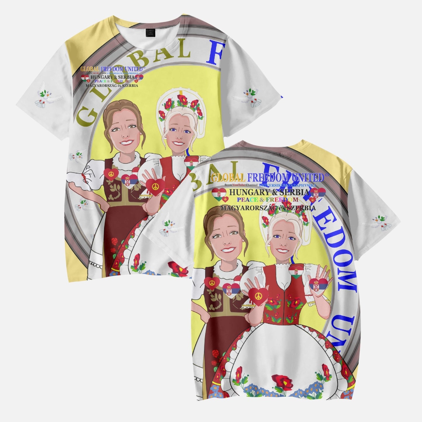 GLOBAL FREEDOM UNITED GIRLS SERBIA & HUNGARIE OLD PEACE YELLOW AOP Kids' Short T-Shirts