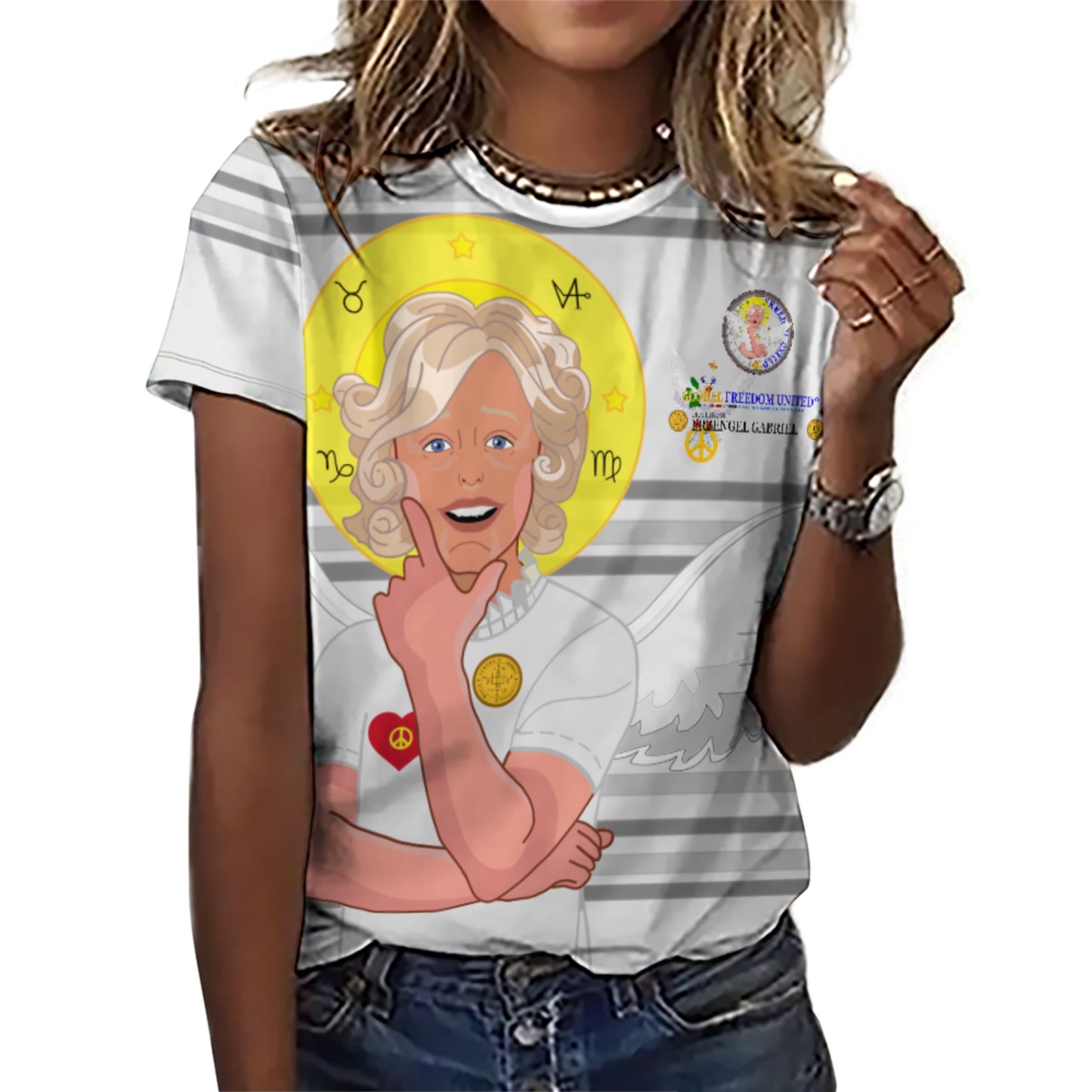Women´s T-shirt 2 GLOBAL FREEDOM UNITED© Archangel Gabriel German Grey