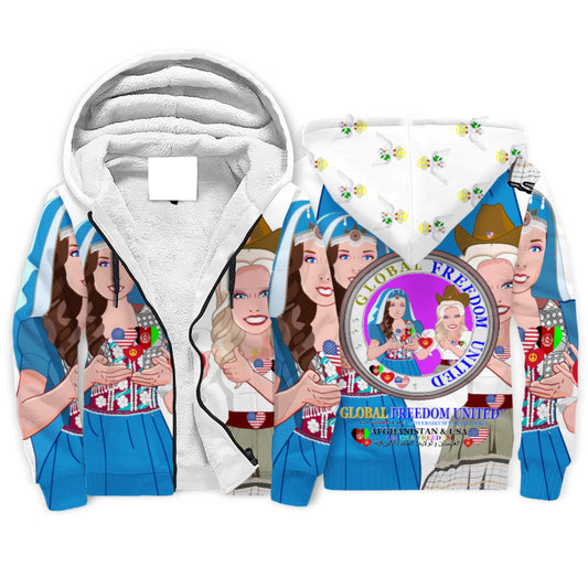 Plush Hoodie GLOBAL FREEDOM UNITED© Women AFGHANISTAN & USA  Big Wight