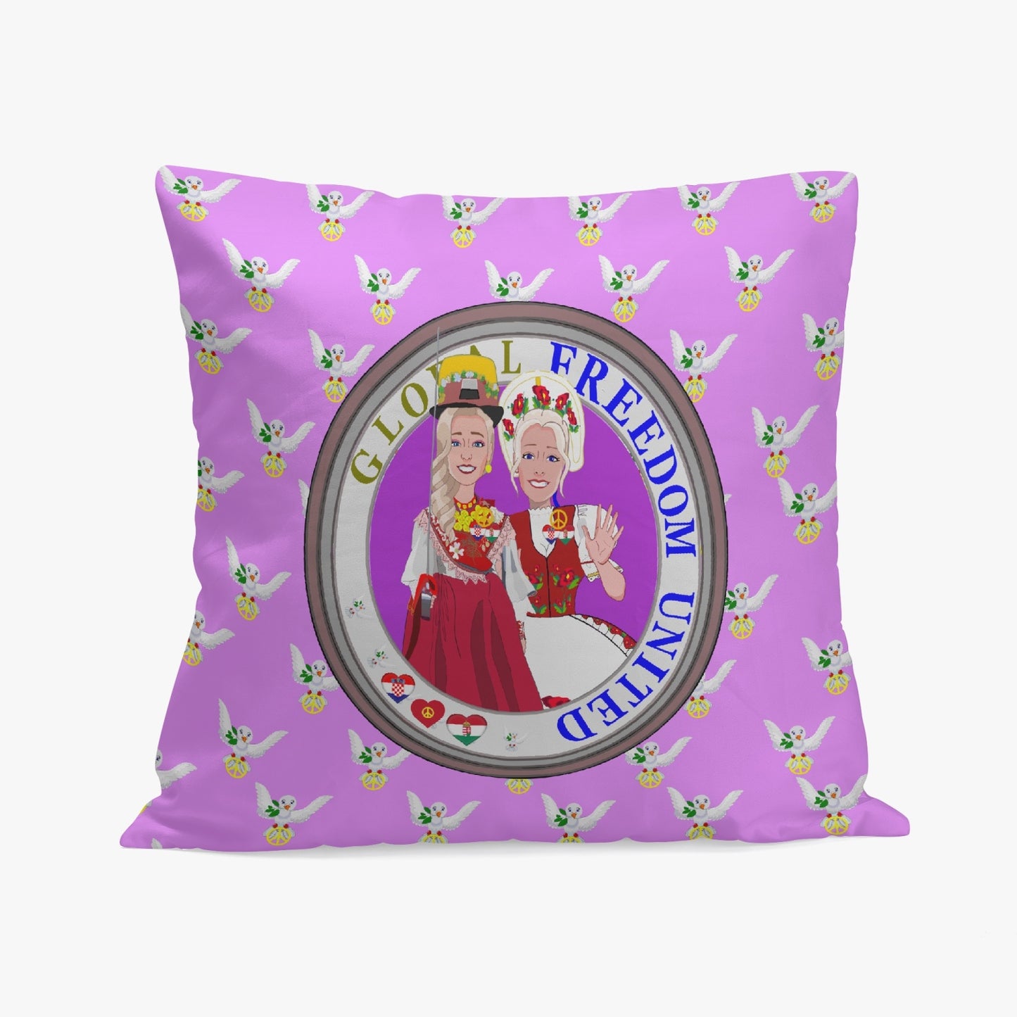 GLOBAL FREEDOM UNITED© Women CROATIA & HUNGARY Lilac 18'' Square Pillow Cover