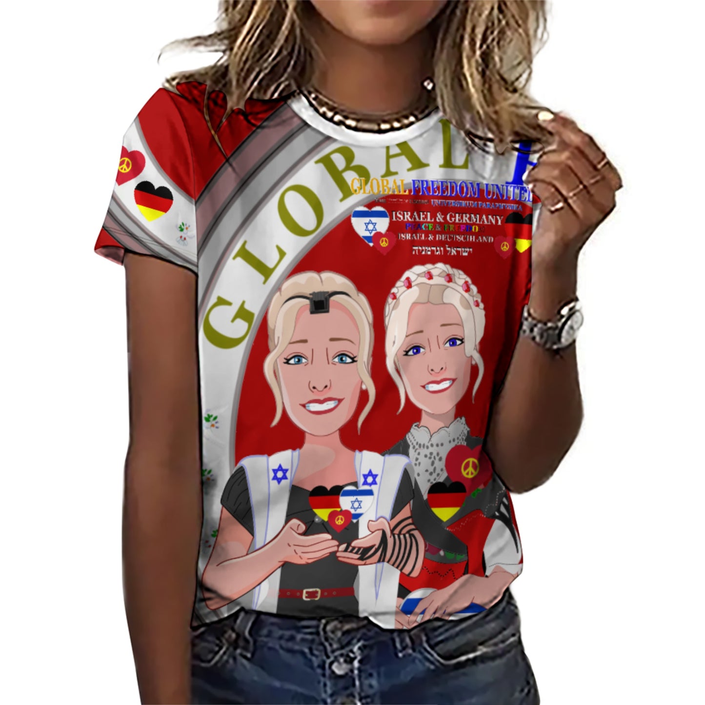 Women´s T-shirt GLOBAL FREEDOM UNITED© Israel & Germany Red