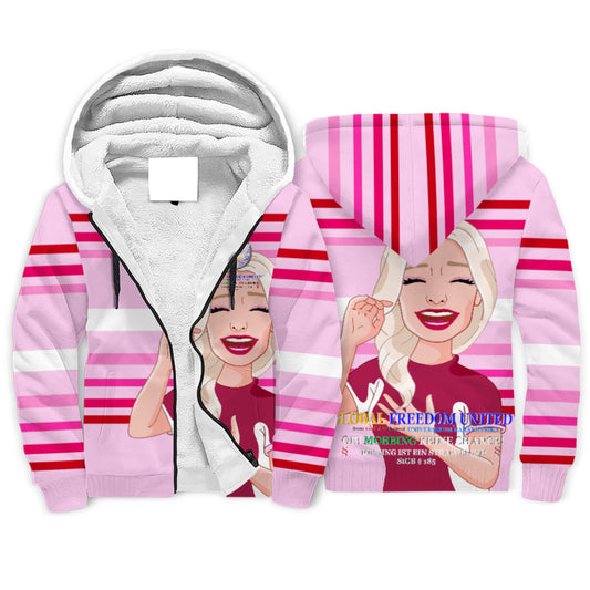 Plush Hoodie Global Freedom United  Gib Mobiing Keine Chance Pink2