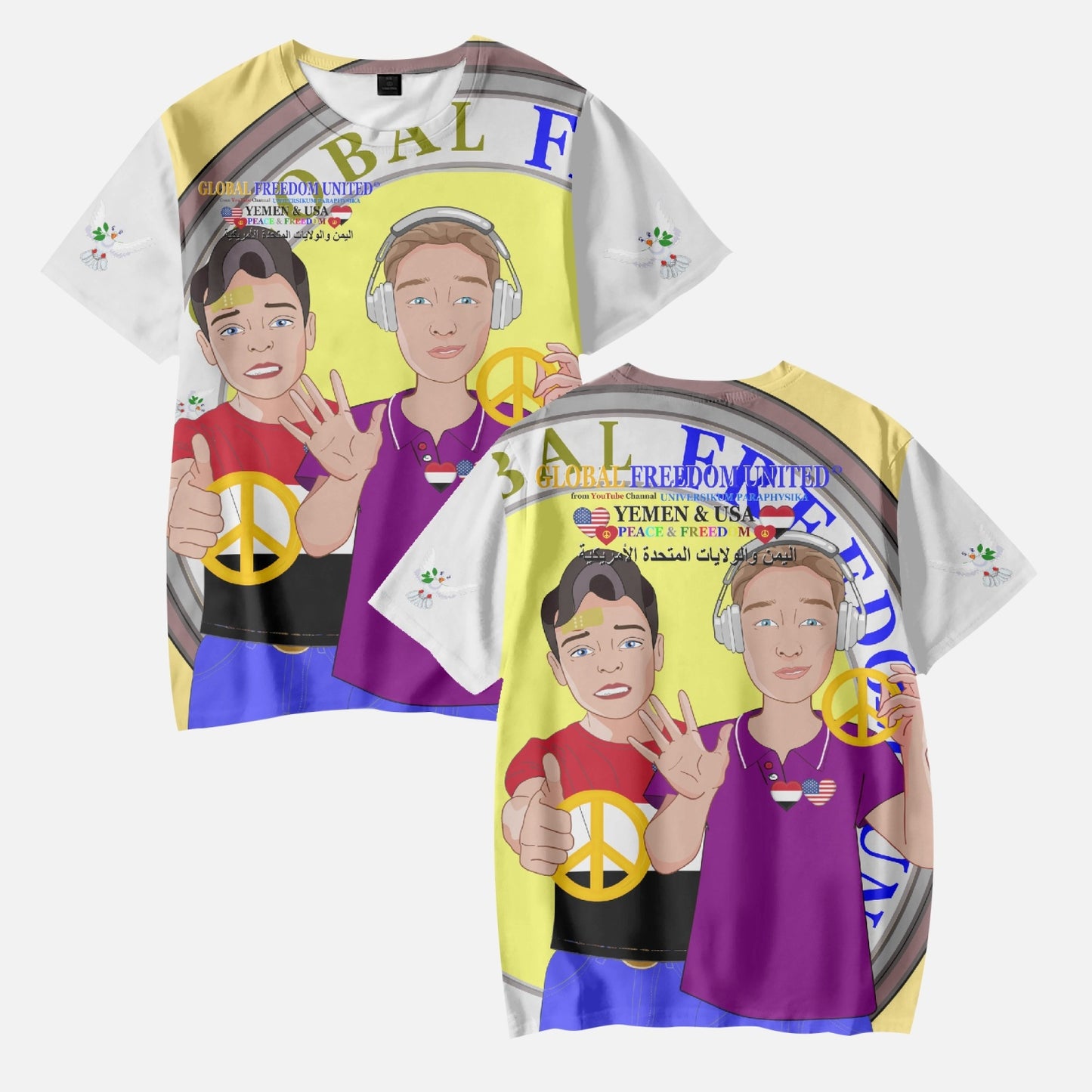 GLOBAL FREEDOM UNITED BOYS YEMEN & USA OLD PEACE YELLOW AOP Kids' Short T-Shirts