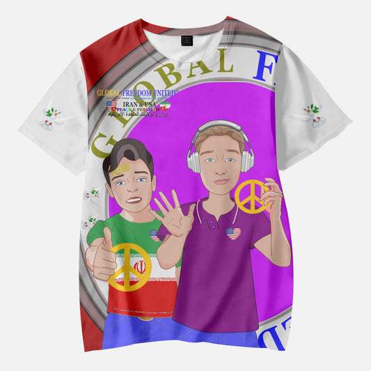 GLOBAL FREEDOM UNITED BOYS IRAN & USA OLD PEACE RED AOP Kids' Short T-Shirts