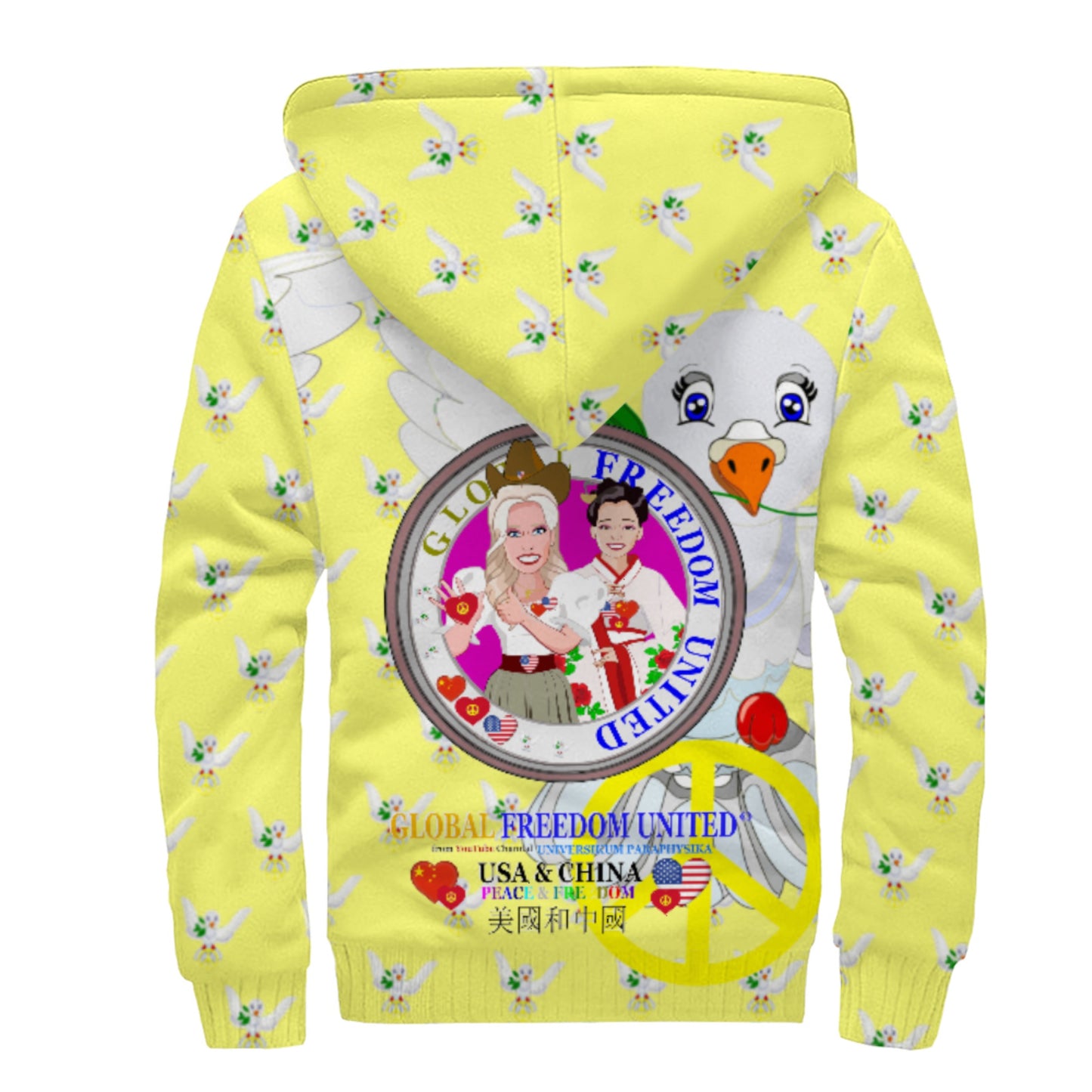 Plush Hoodie GLOBAL FREEDOM UNITED© Women USA & China Yellow