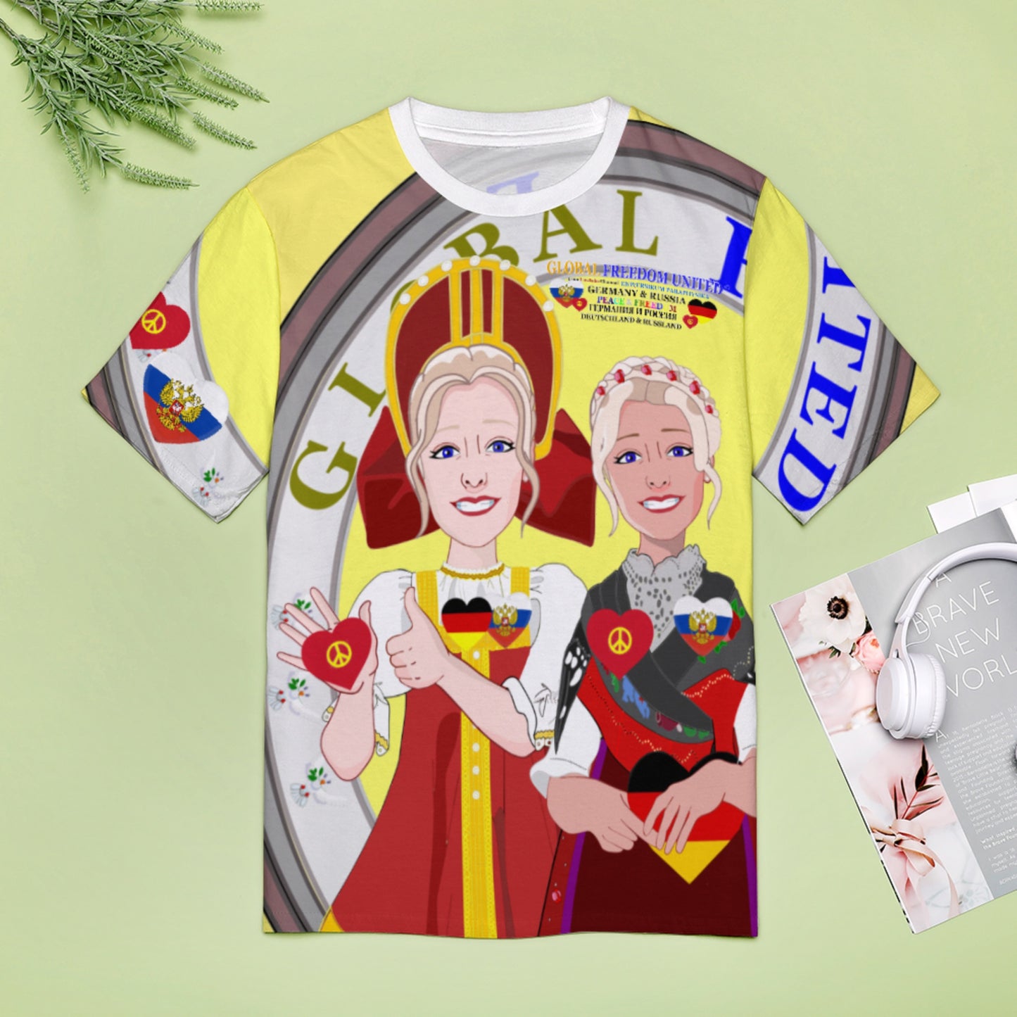 Women´s T-shirt 3 GLOBAL FREEDOM UNITED© Women RUSSIA & GERMANY Yellow
