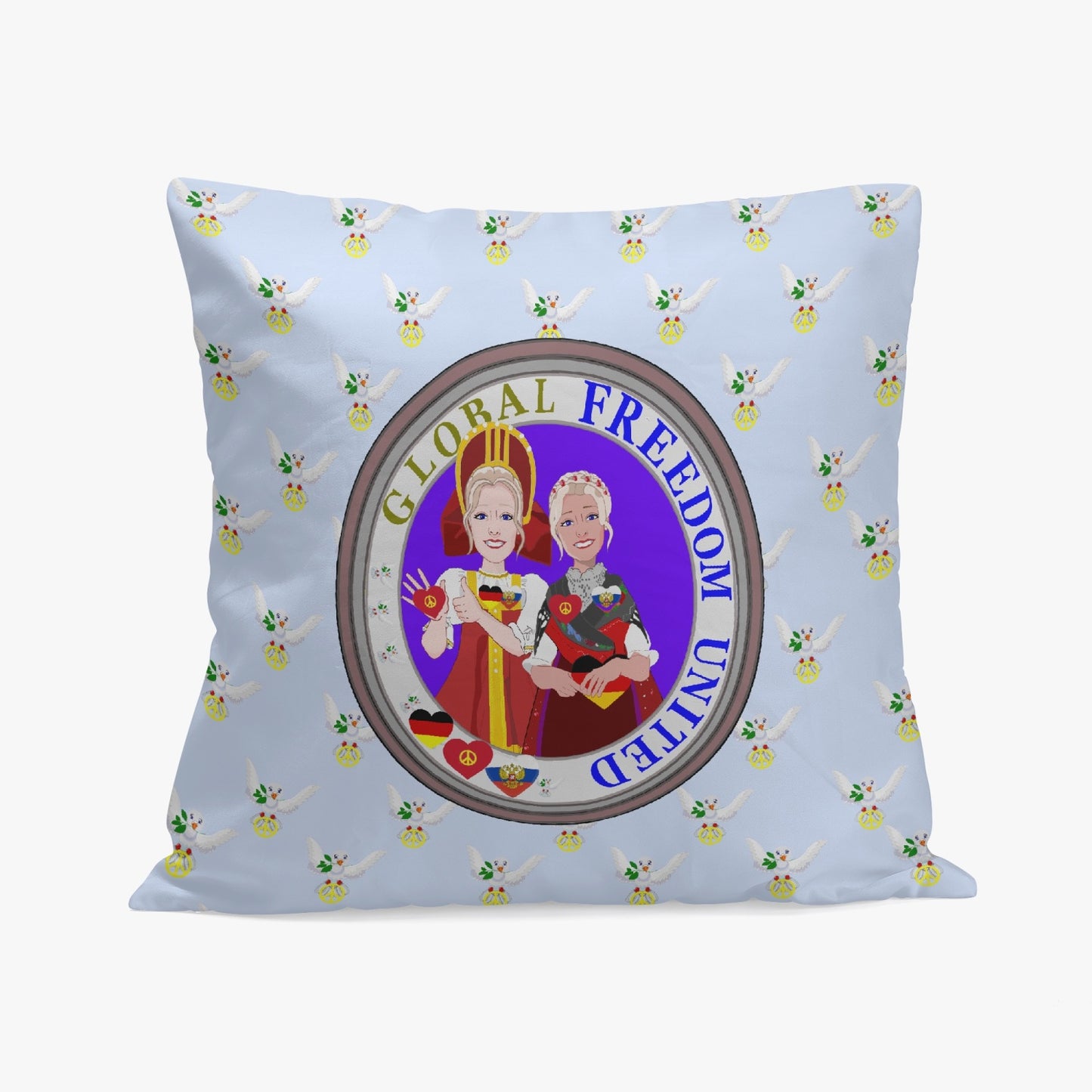 GLOBAL FREEDOM UNITED© Women GERMANY & RUSSIA Light Blue 18'' Square Pillow Cover