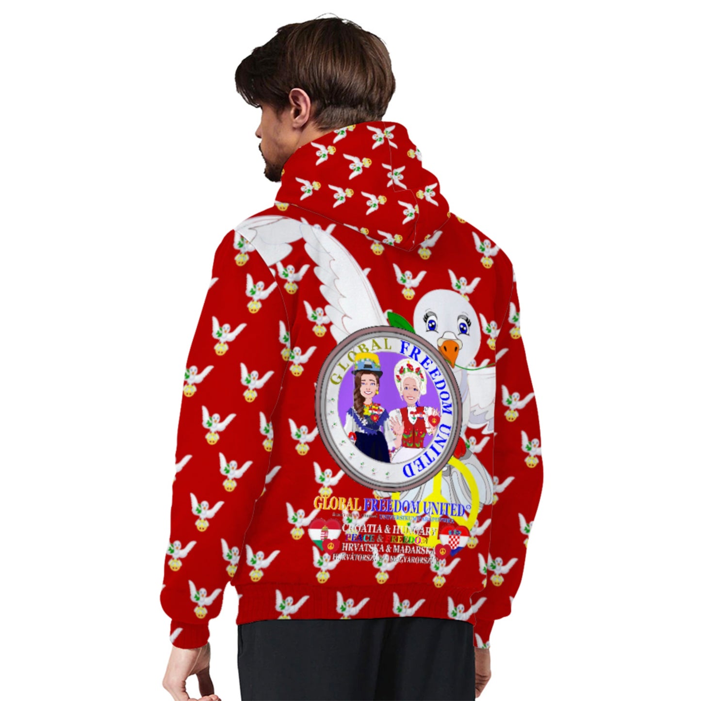 Plush Hoodie GLOBAL FREEDOM UNITED© Women Croatia & Hungary Red