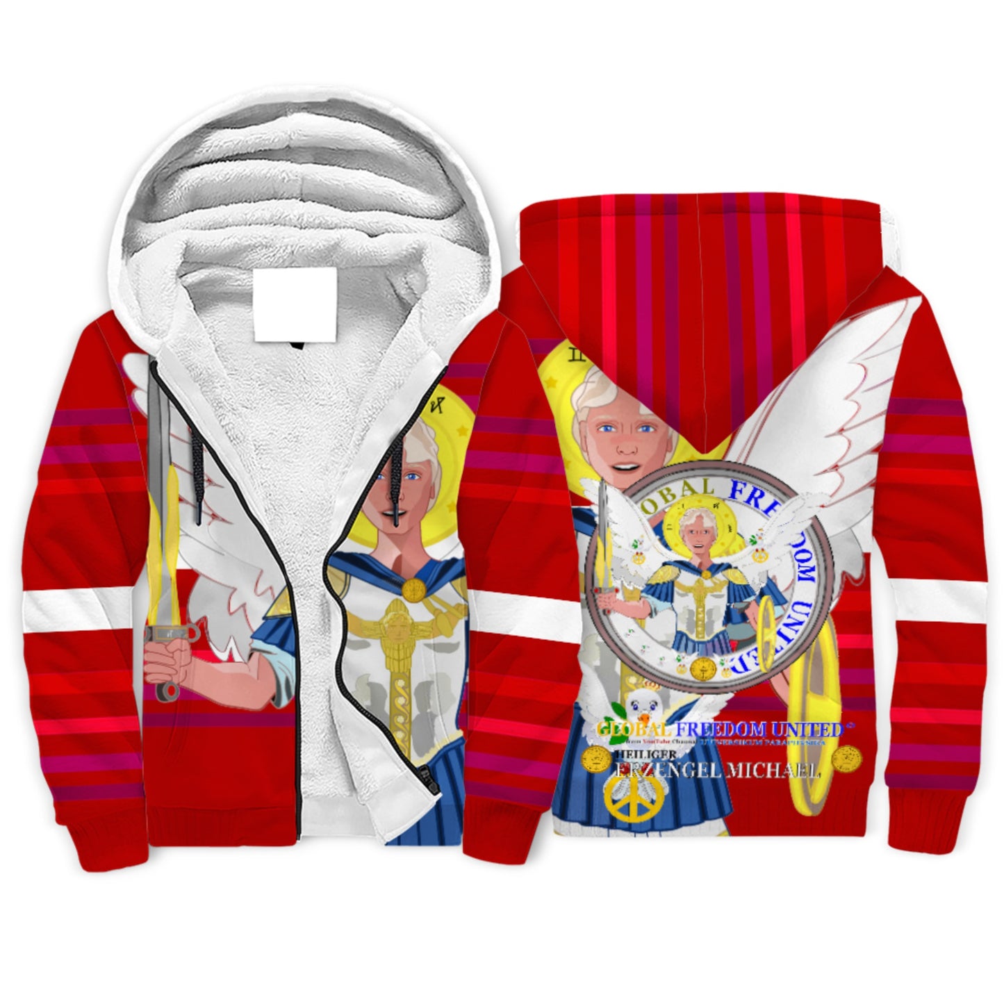Plush Hoodie Global Freedom United Archangel Michael German Red