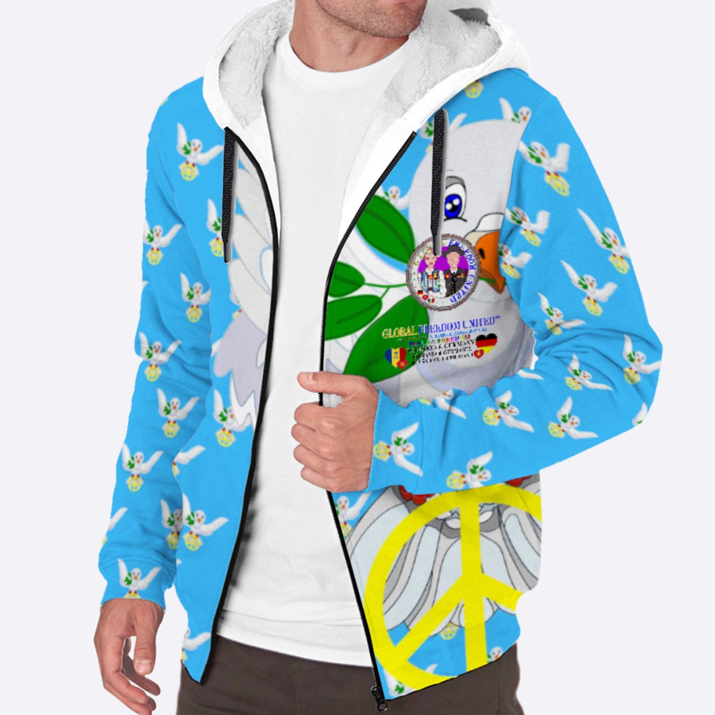 Plush Hoodie GLOBAL FREEDOM UNITED© Men Romania & Germany Blue