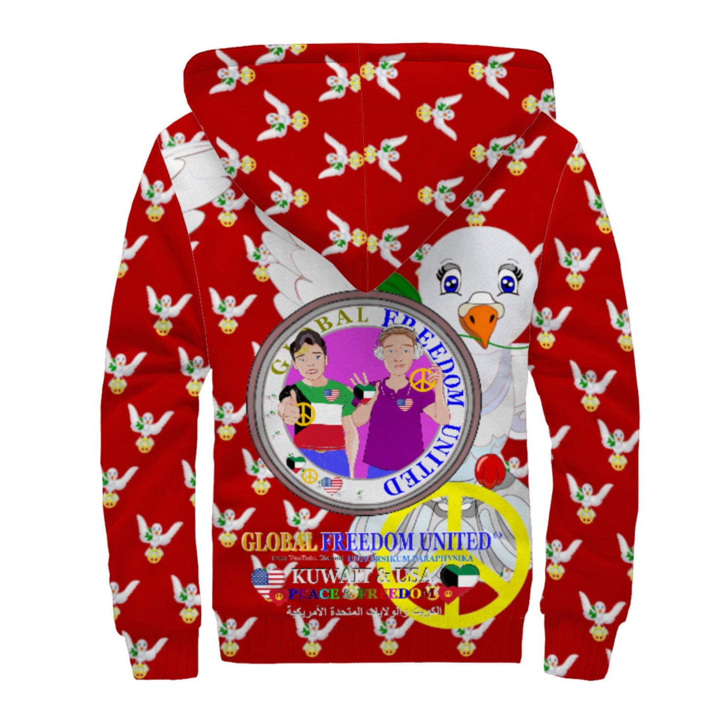 Plush Hoodie GLOBAL FREEDOM UNITED© Men Kuwait & USA Red