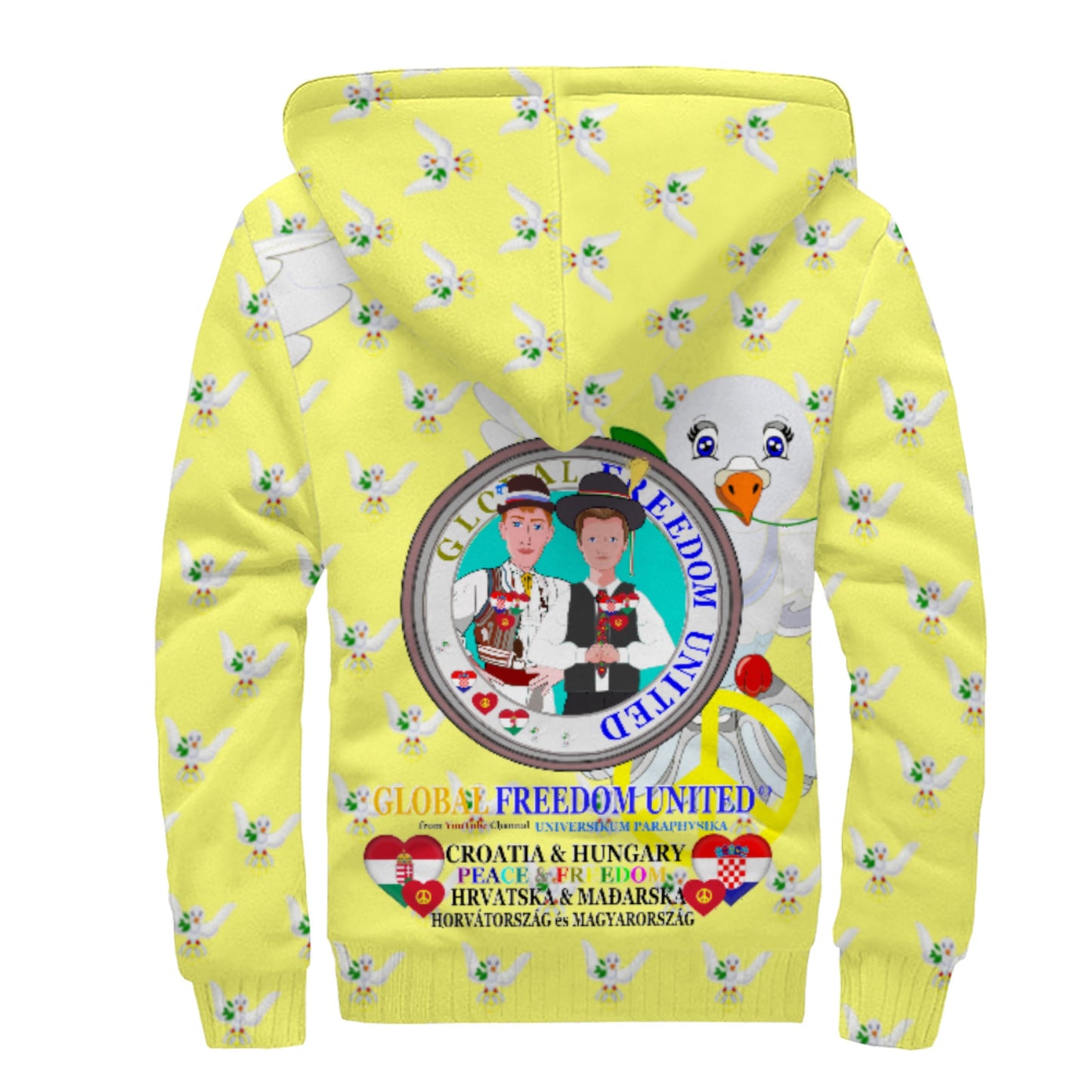 Plush Hoodie GLOBAL FREEDOM UNITED© Men Croatia & Hungary Yellow