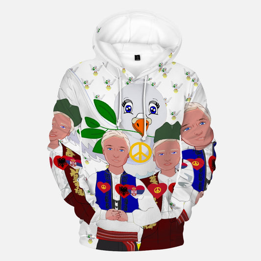 GLOBAL FREEDOM UNITED MEN ALBANIA & SERBIA OLD PEACE WIGHT Round Collar Hoodie