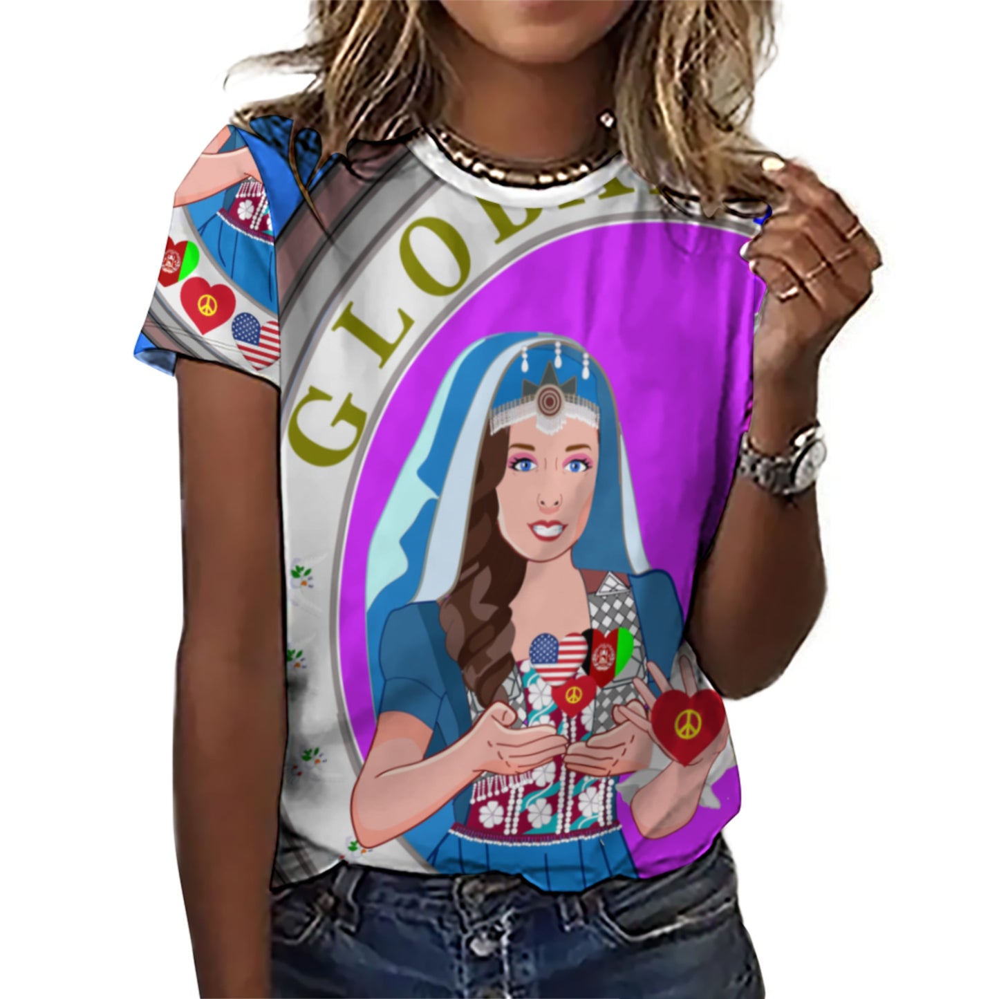 Women´s T-Shirt 3 GLOBAL FREEDOM UNITED© Women AFGHANISTAN & USA Blue