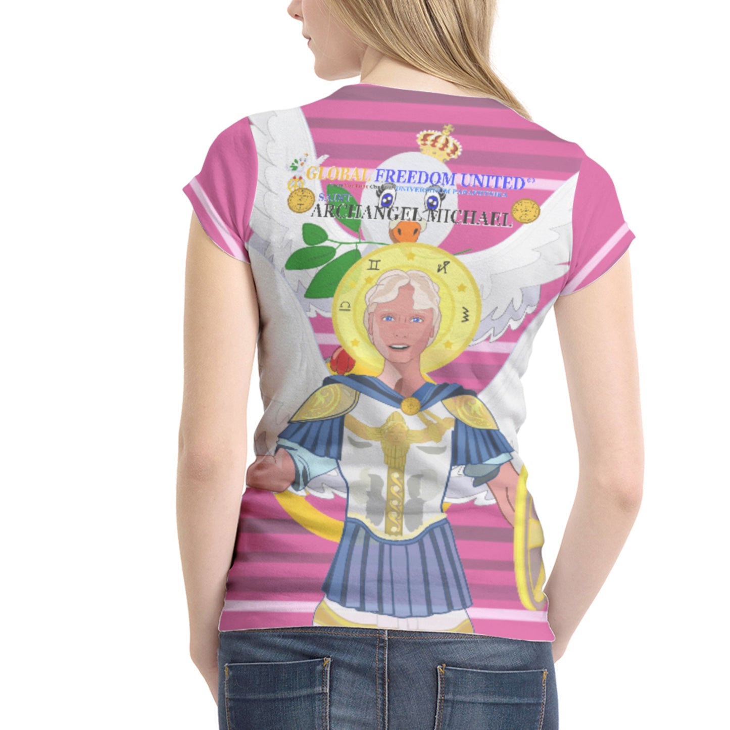 Women´s T-shirt 2 Global Freedom United Archangel Michael English V1 Pink1