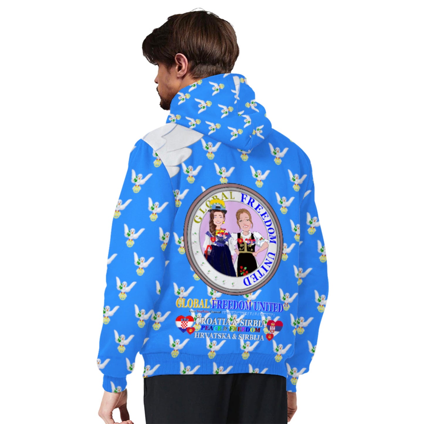 Plush Hoodie 3 GLOBAL FREEDOM UNITED© Women Croatia & Serbia V1 Blue
