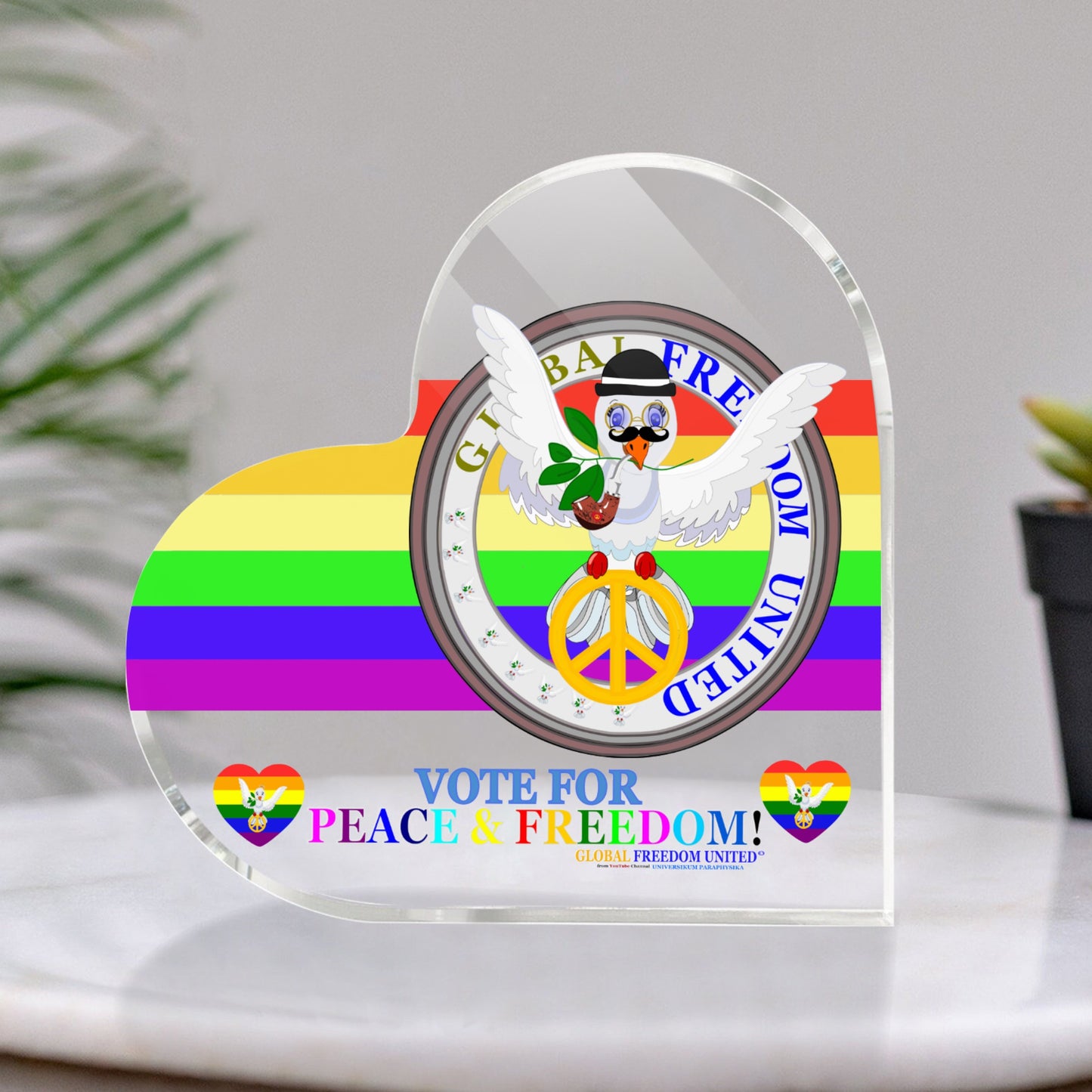 Acryl Heart Global Freedom United Dove Of Peace Men  English