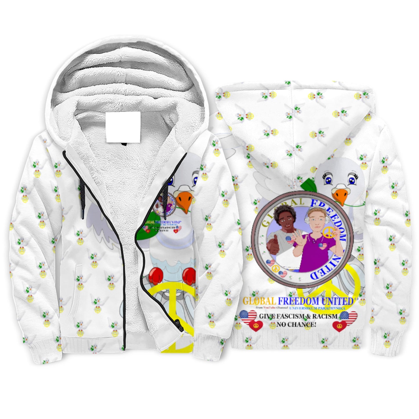 Plush Hoodie GLOBAL FREEDOM UNITED© Men Anti Fascism & Racism USA Wight
