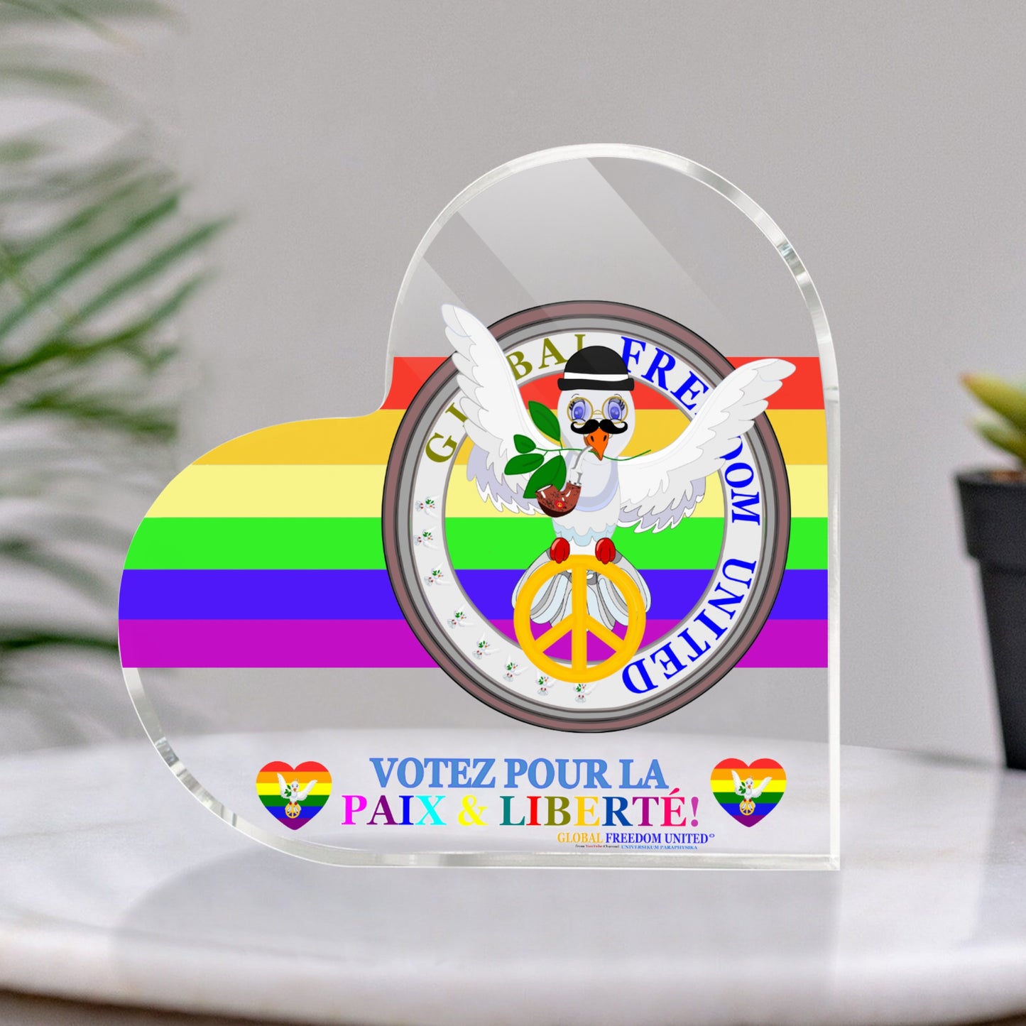 Acryl Heart Global Freedom United Dove Of Peace Men French