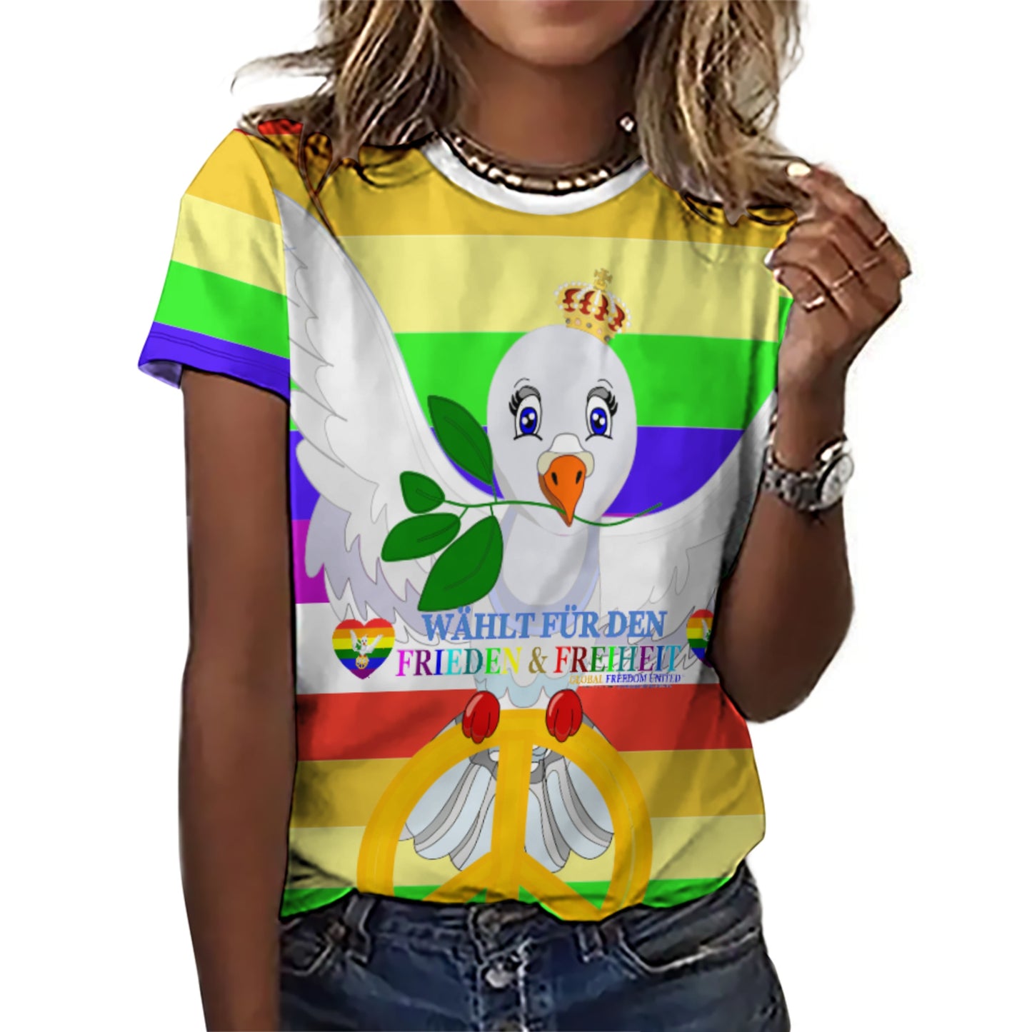 Women´s T-shirt Global Freedom United Dove Of Peace German 1