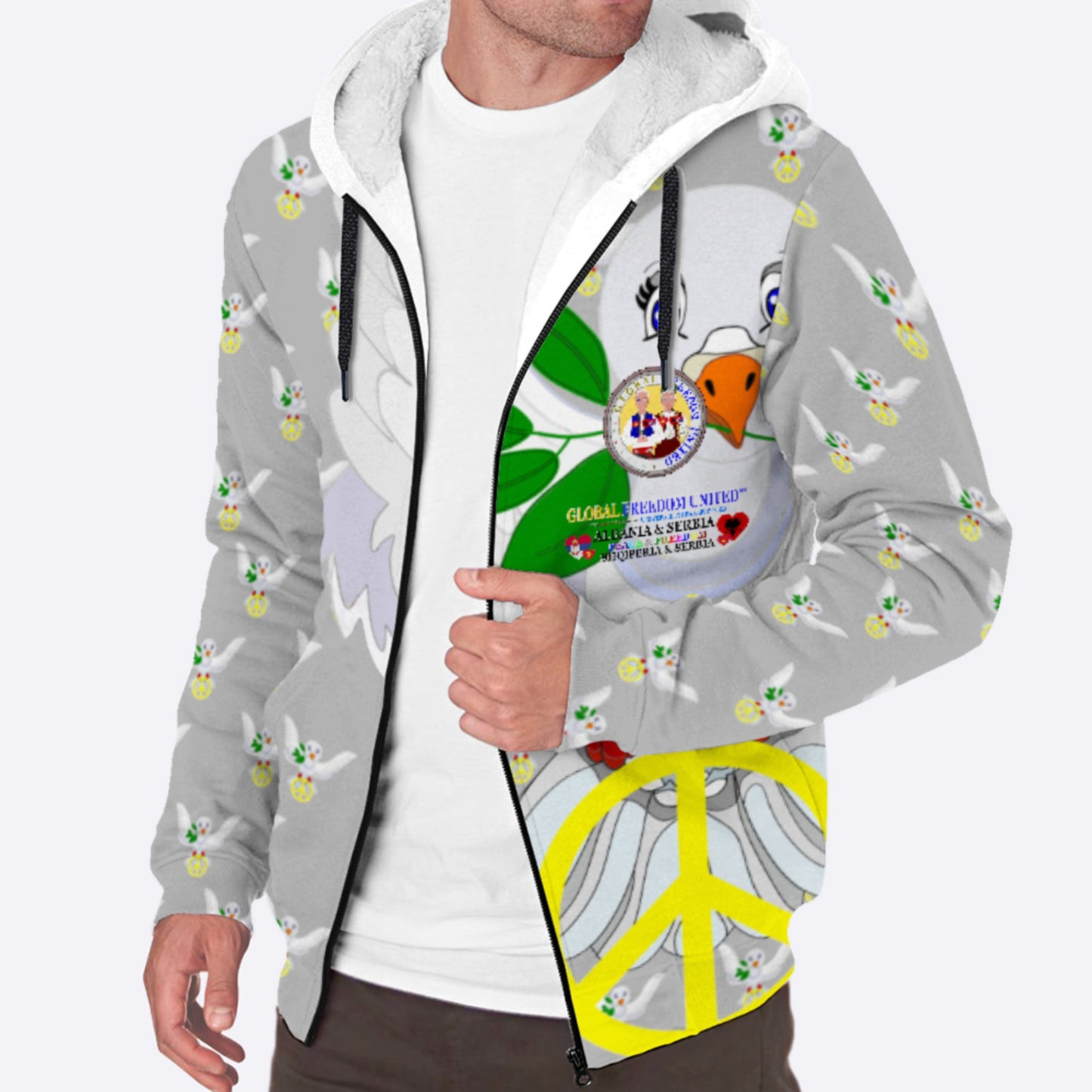 Plush Hoodie GLOBAL FREEDOM UNITED© Men Albania & Serbia Grey