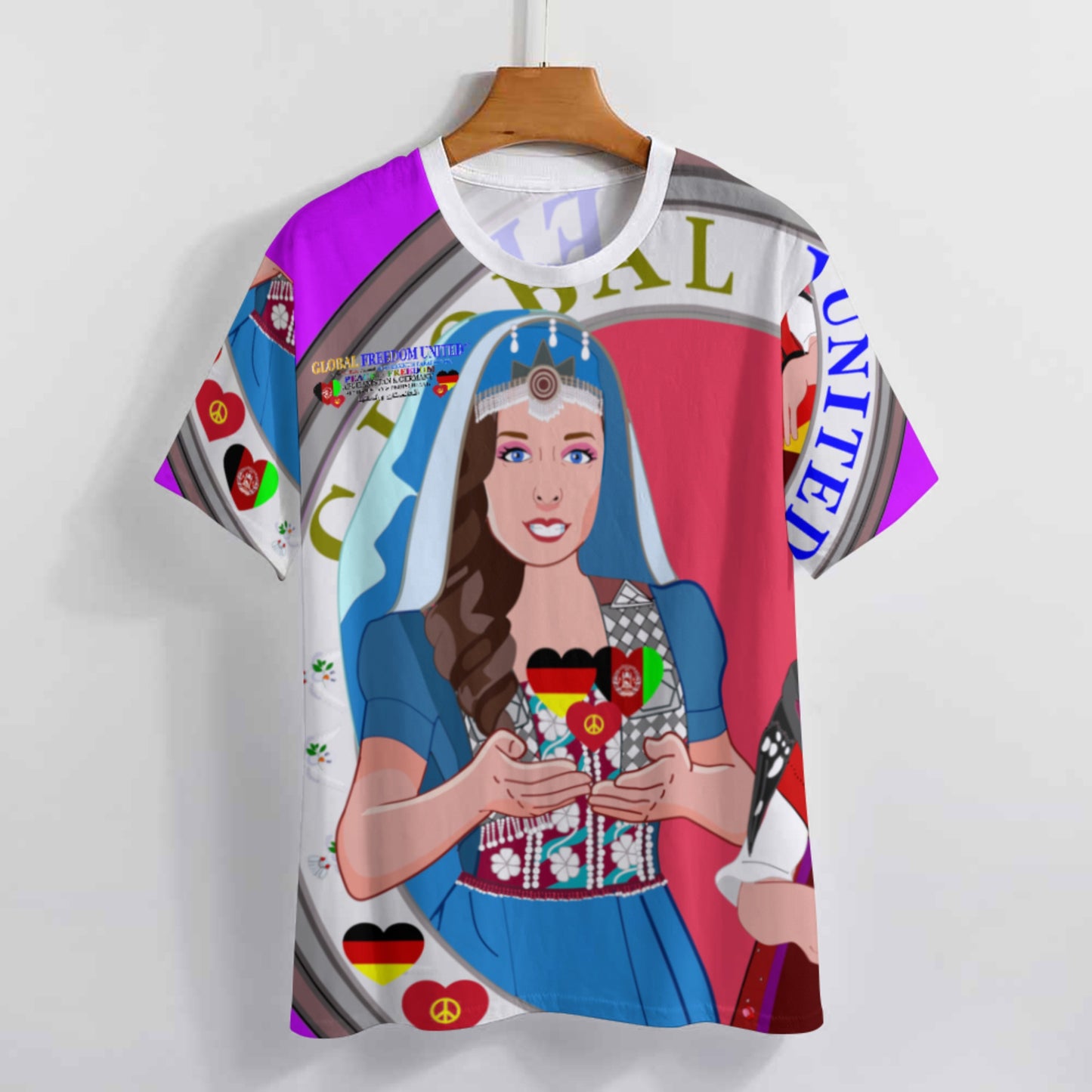 Full Print T-shirt Global Freedom United Women Afghanistan & Germany Old Peace Lilac