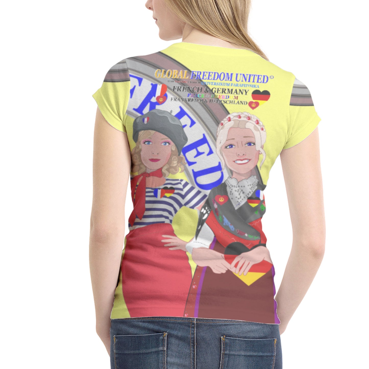 Women´s T-shirt 1 GLOBAL FREEDOM UNITED© Women French & Germany Yellow