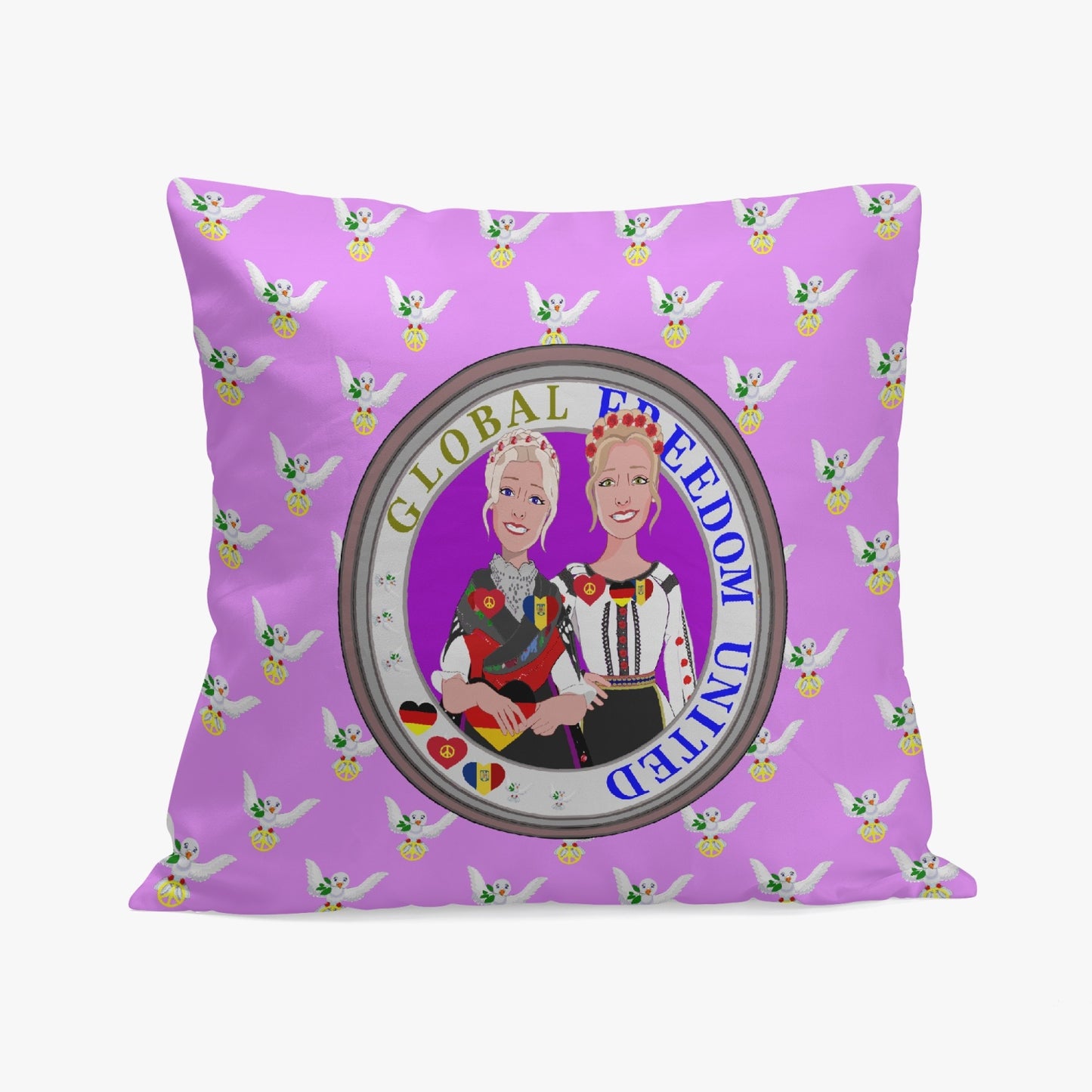 GLOBAL FREEDOM UNITED© Women GERMANY & ROMANIA Lilac 18'' Square Pillow Cover