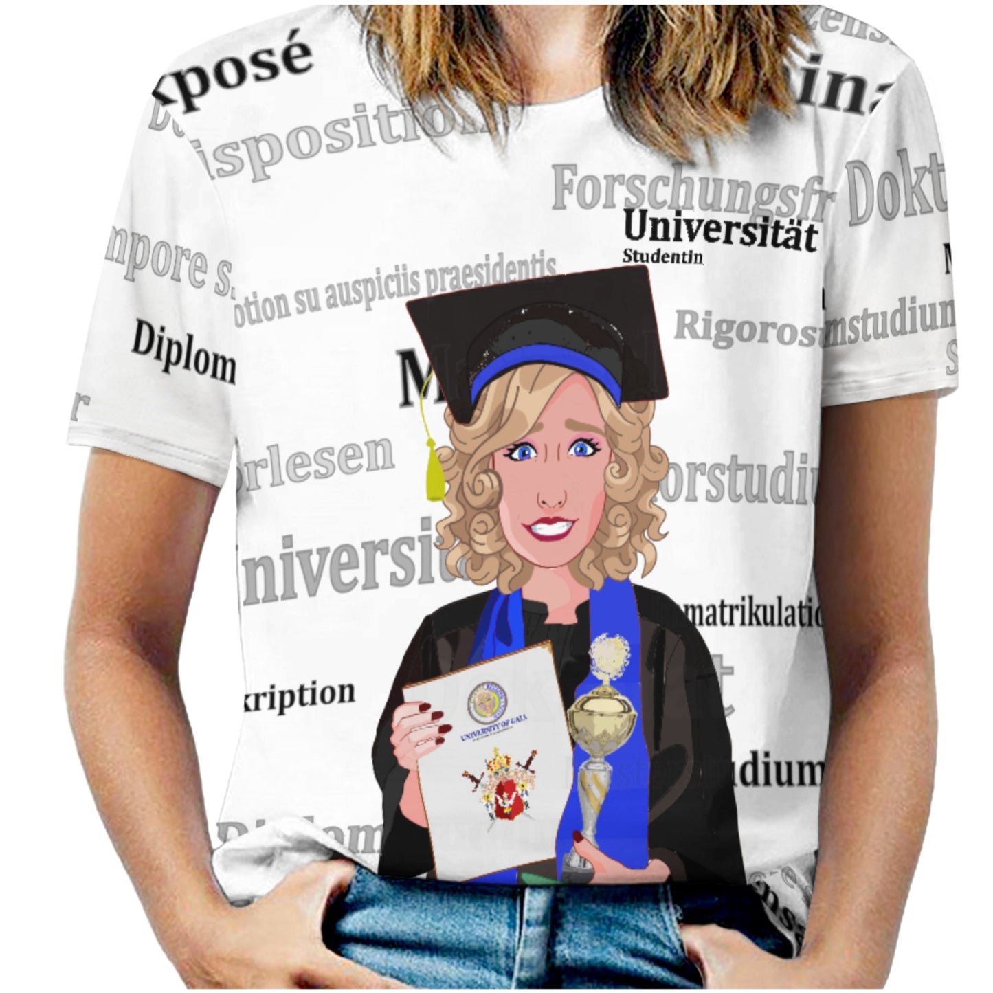 Women´s T-shirt Global Freedom United Student Girl Gold Place Blond Hair