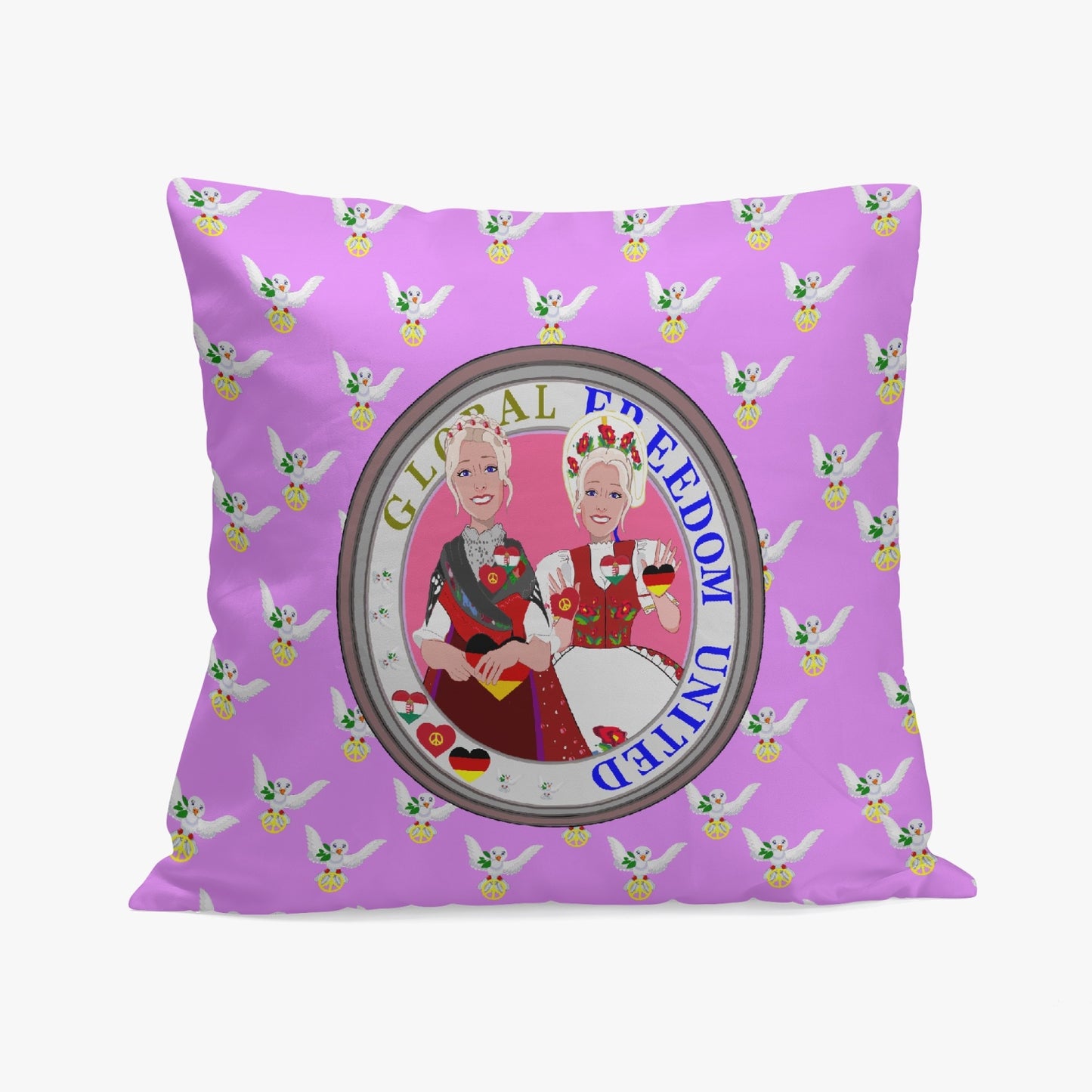 GLOBAL FREEDOM UNITED WOMEN GERMANY & HUNGARY OLD PEACE LILAC 18'' Square Pillow Cover