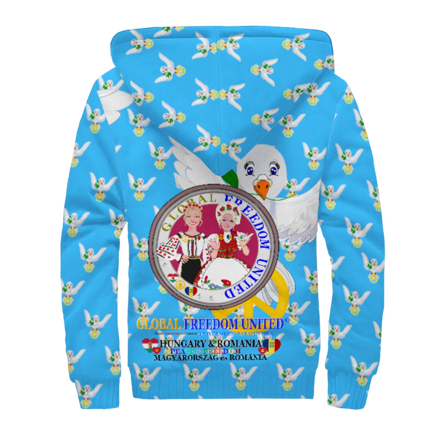 Plush Hoodie GLOBAL FREEDOM UNITED© Women Romania & Hungary Blue
