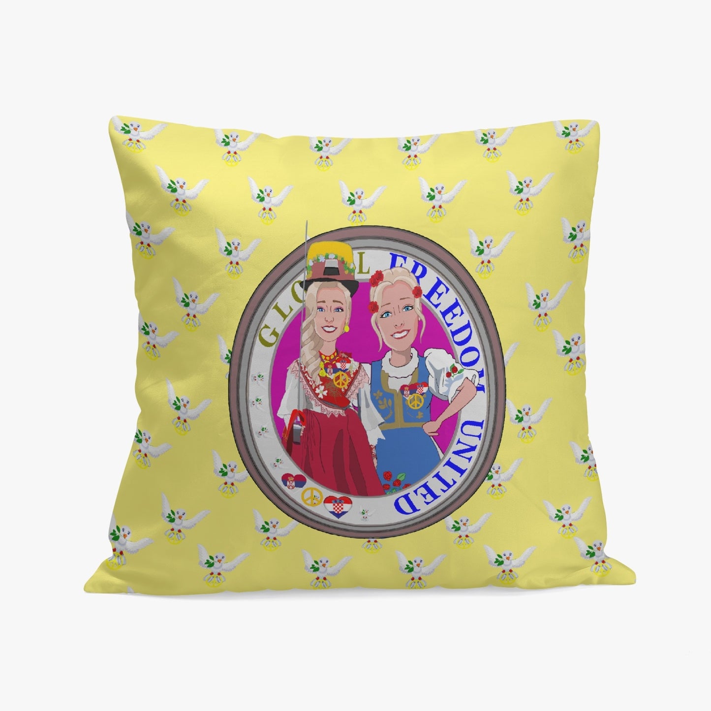 GLOBAL FREEDOM UNITED© Women CROATIA & SERBIA Yellow BLONDIE 18'' Square Pillow Cover