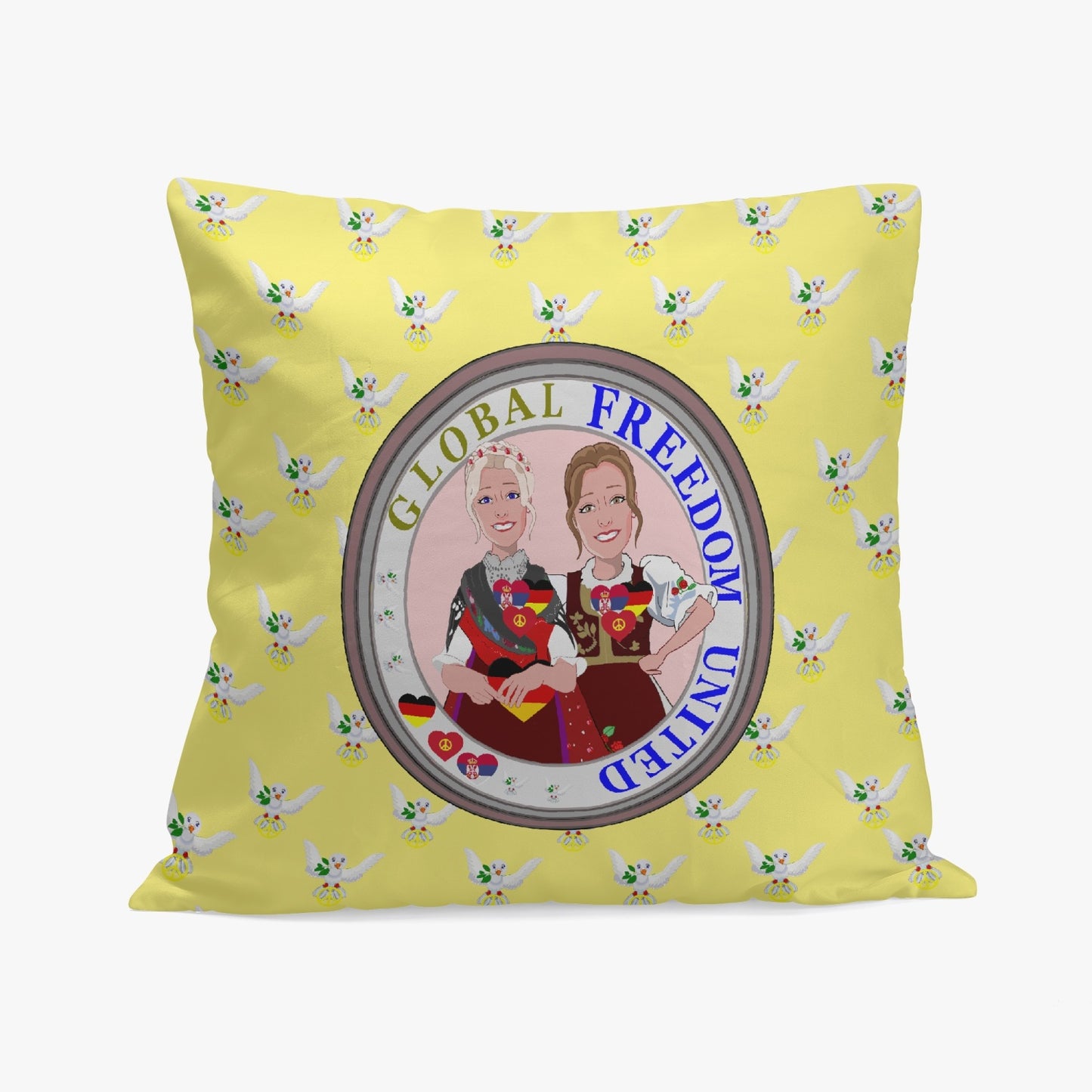 GLOBAL FREEDOM UNITED© Women SERBIA & GERMANY Yellow V1 18'' Square Pillow Cover