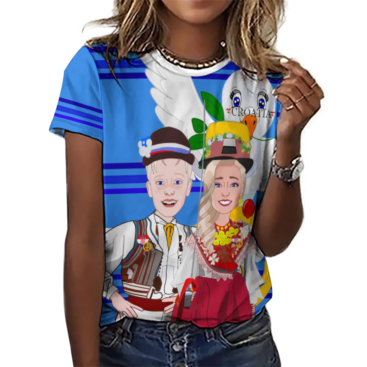 Women´s T-shirt 1 Global Freedom United Couple Edition Croatia  Deep Blue