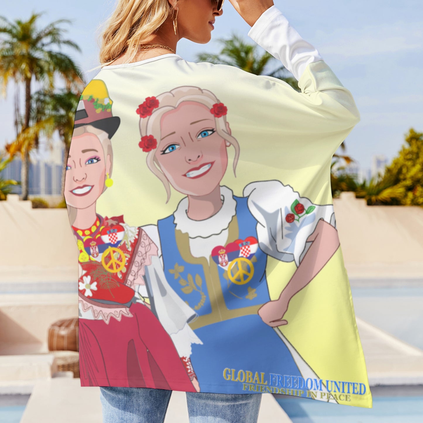 Pullover Long Sleeve T-Shirt GLOBAL FREEDOM UNITED© Women Croatia & Germany Yellow