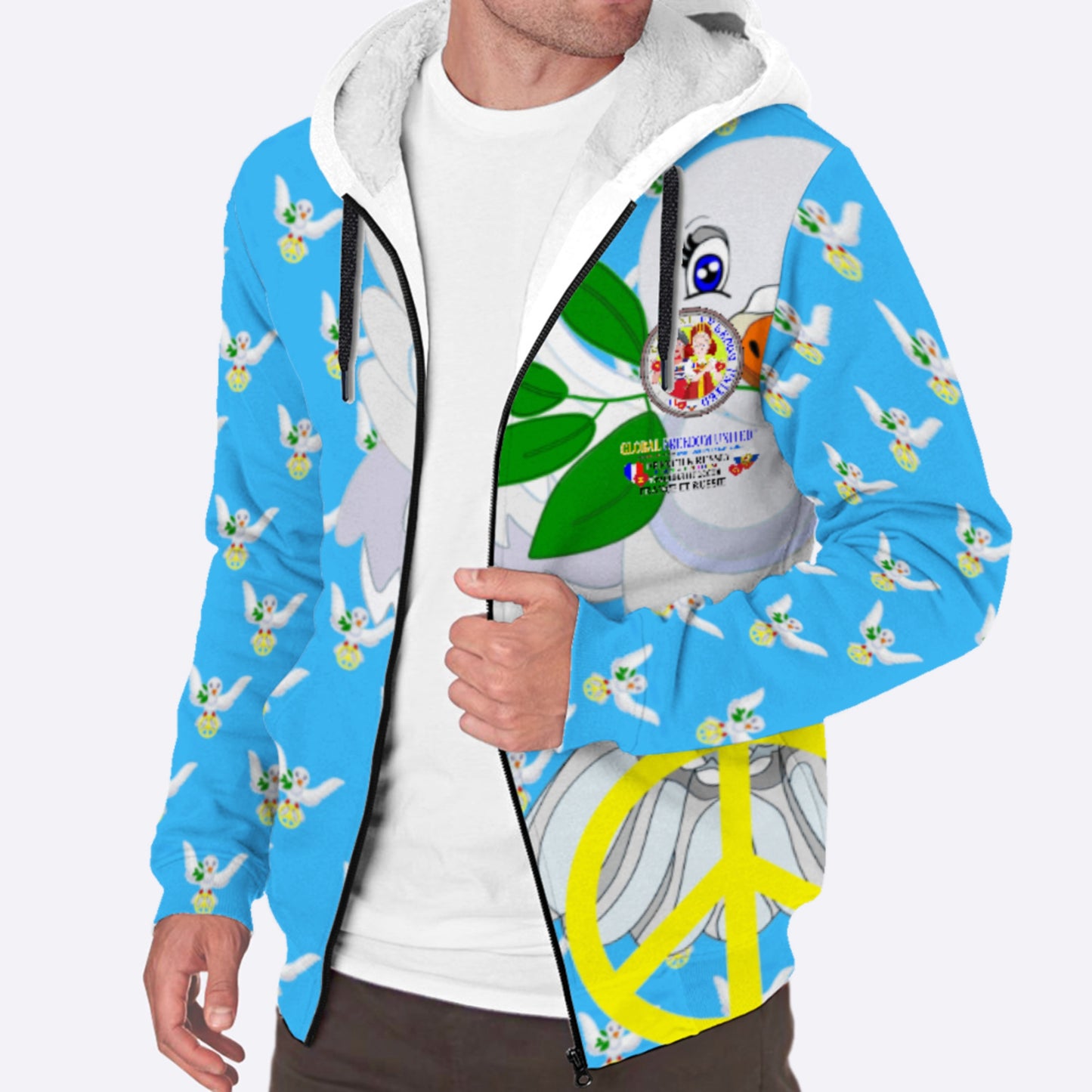 Plush Hoodie GLOBAL FREEDOM UNITED© Women French & Russia Blue