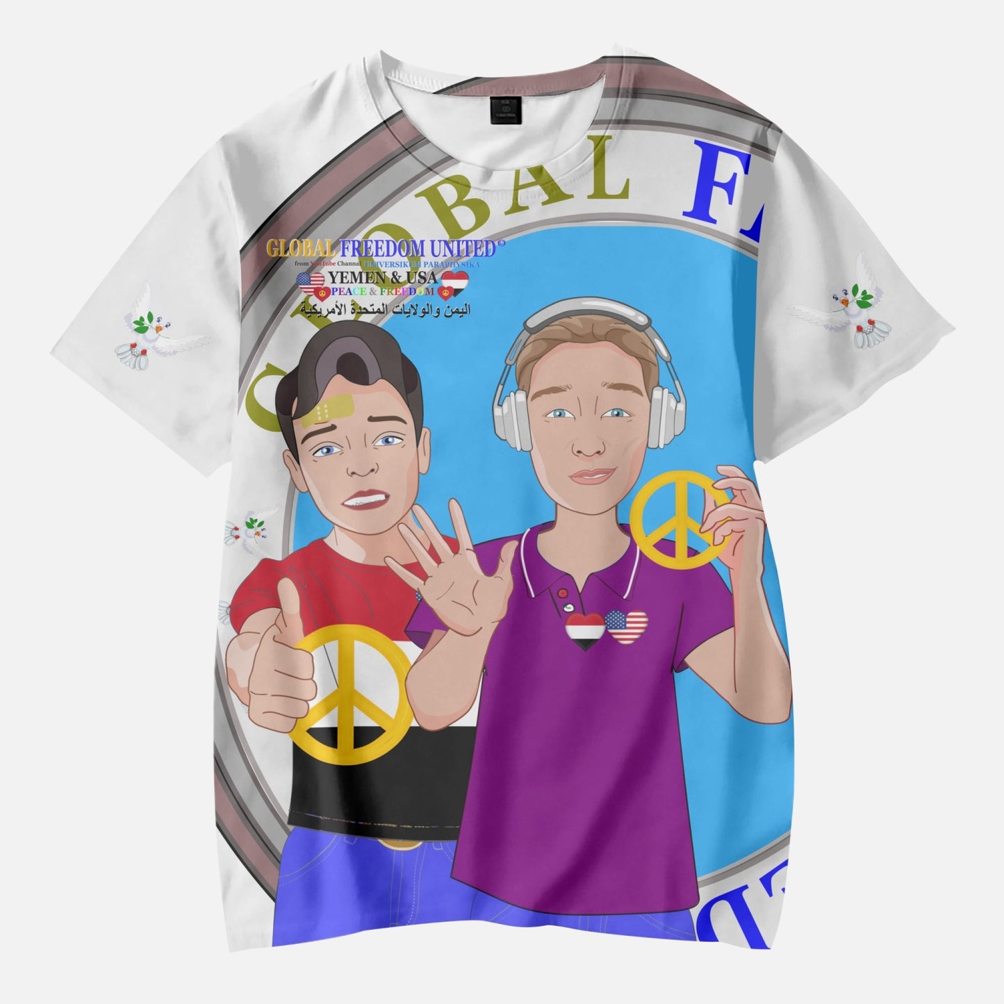 GLOBAL FREEDOM UNITED BOYS YEMEN & USA OLD PEACE WIGHT AOP Kids' Short T-Shirts