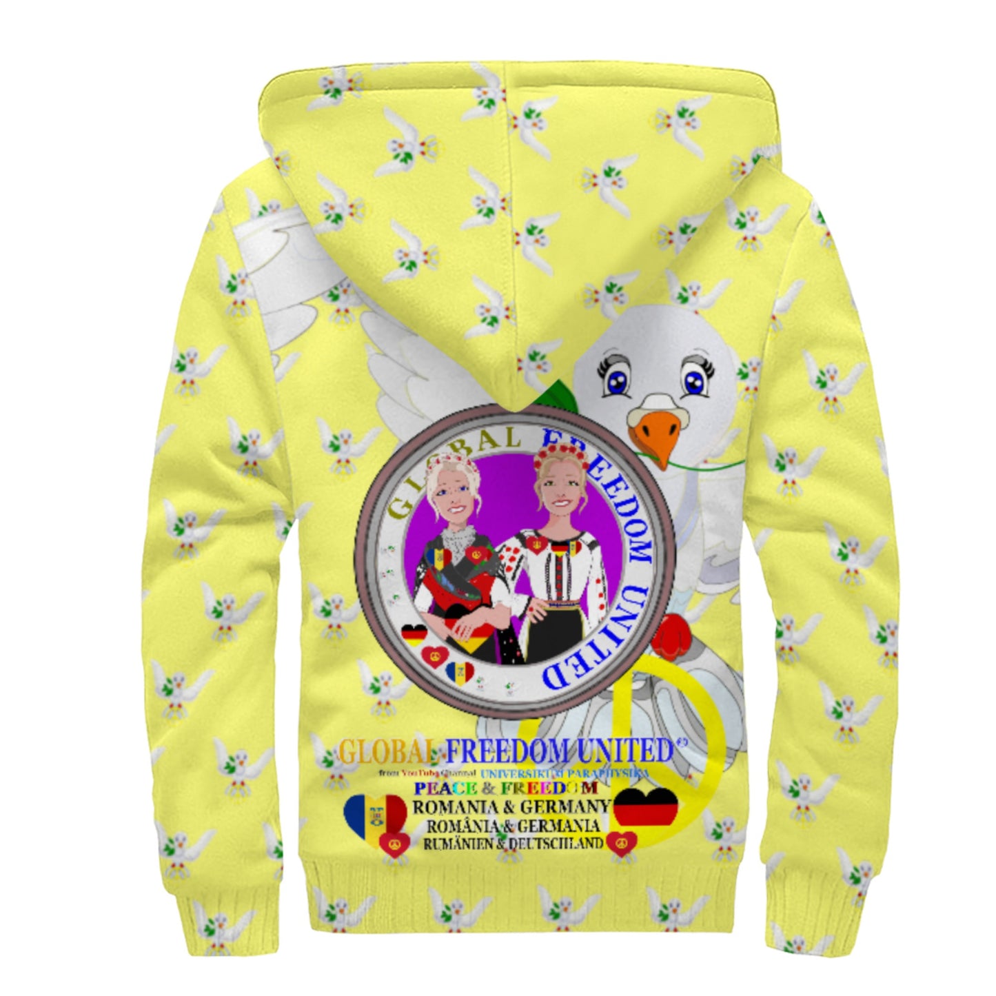 Plush Hoodie GLOBAL FREEDOM UNITED© Women Romania & Germany Yellow