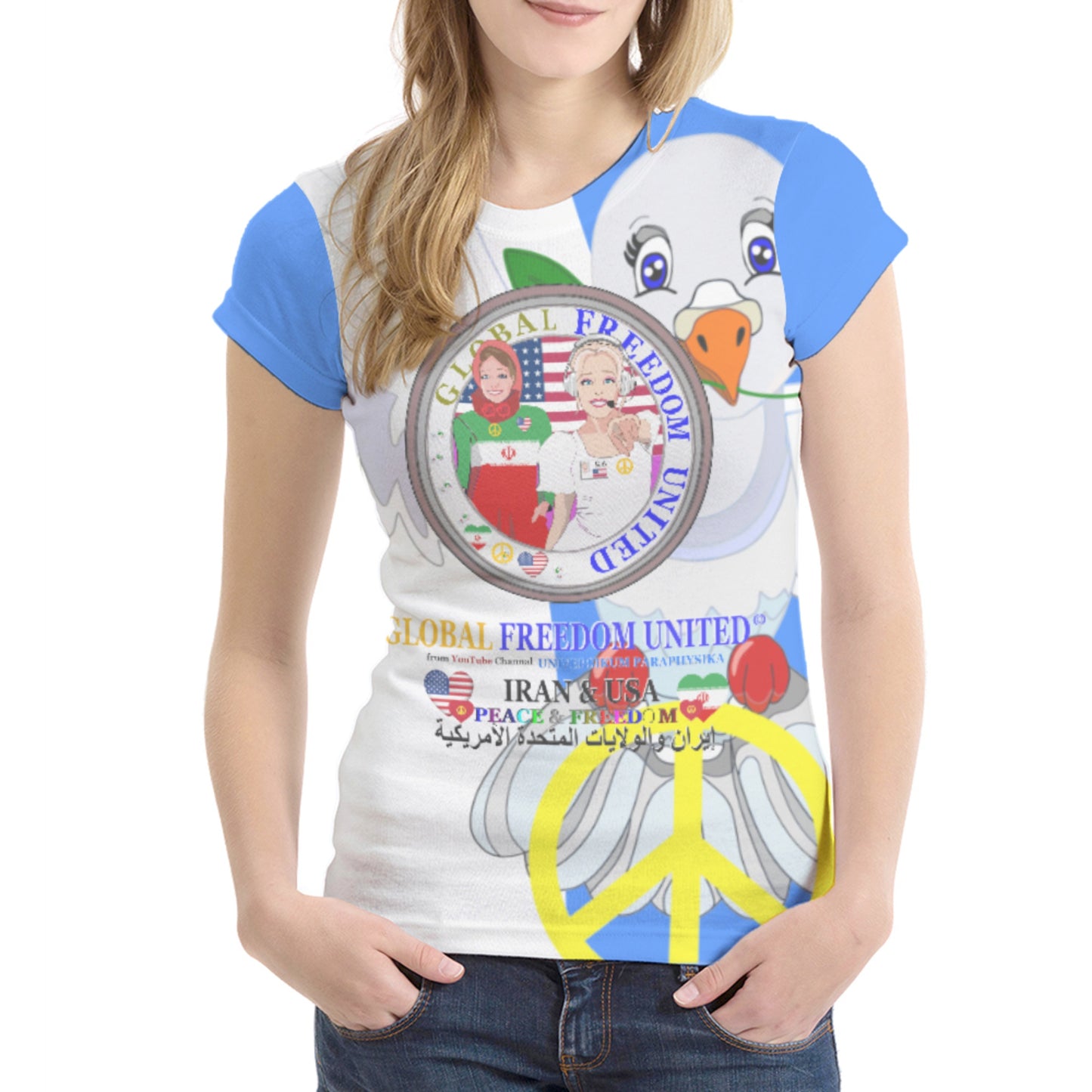 Women´s T-shirt 1 GLOBAL FREEDOM UNITED© Women Iran & USA Blue