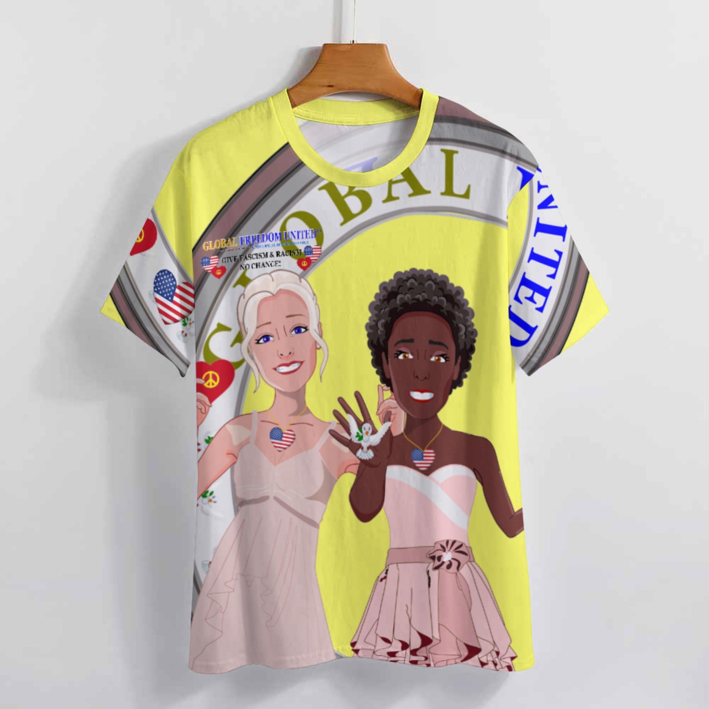 Women´s T-Shirt 3 GLOBAL FREEDOM UNITED© Women Anti Fascism & Racism USA Yellow